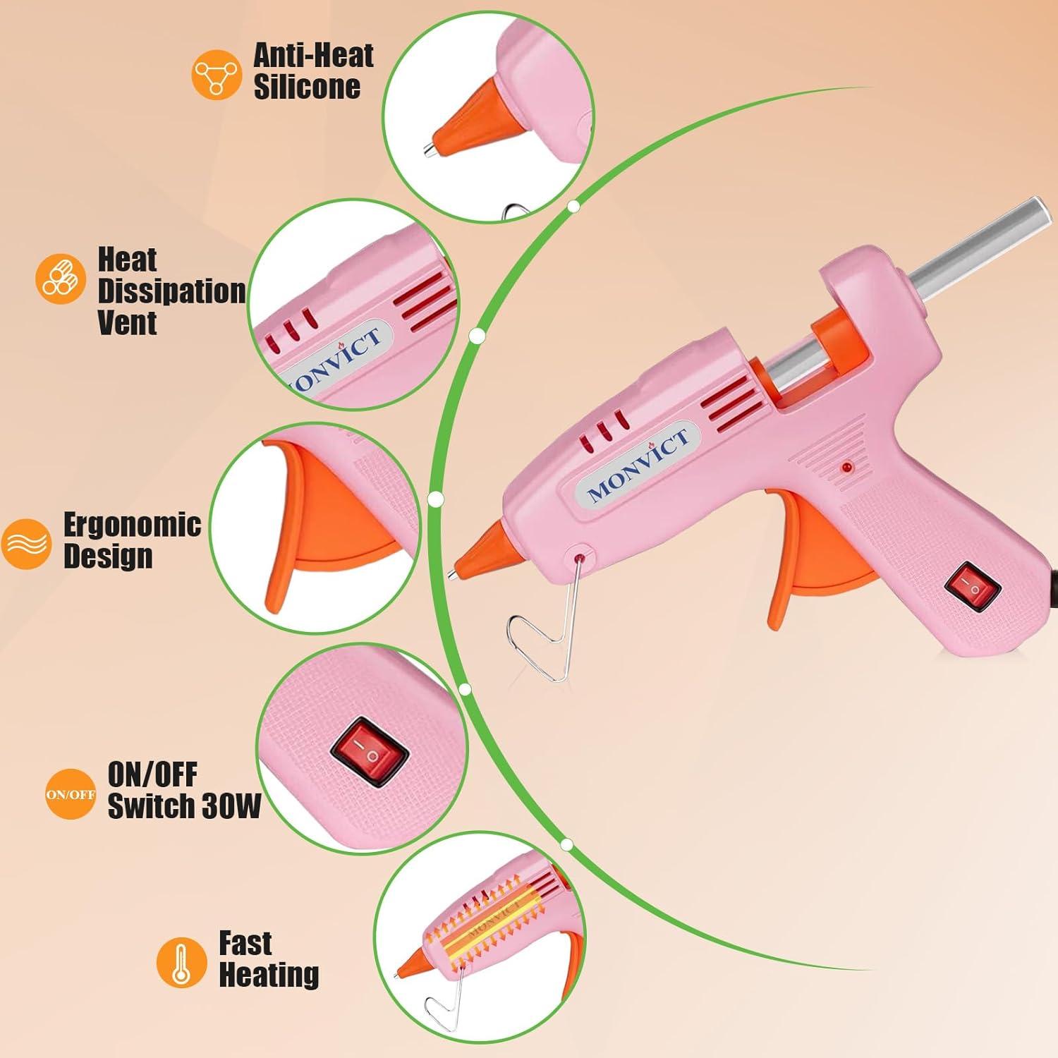 Pistola de Pegamento Caliente MONVICT Rosa 30W con Estuche