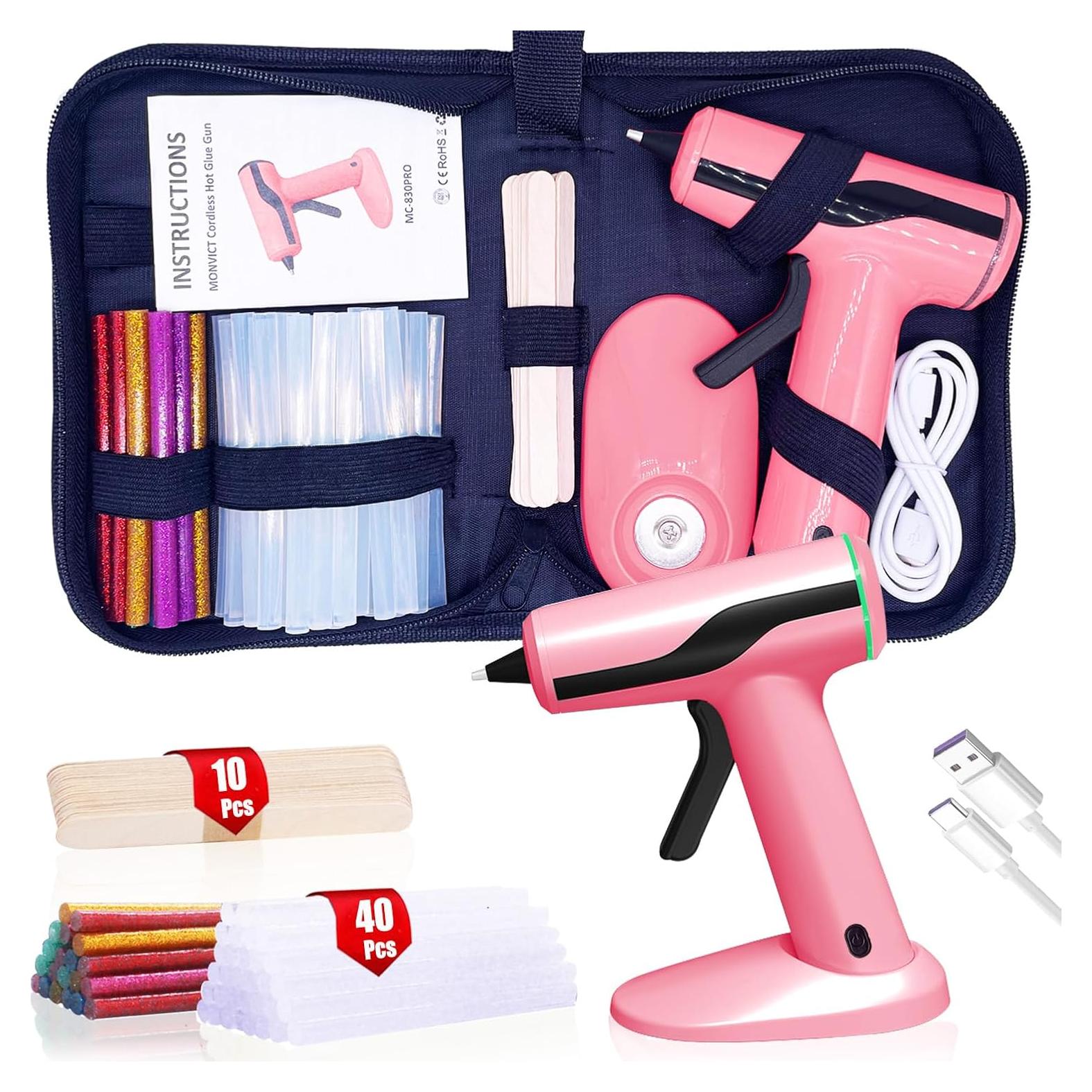 Pistola de Pegamento Caliente Inalámbrica MONVICT Rosa con 40 Barras