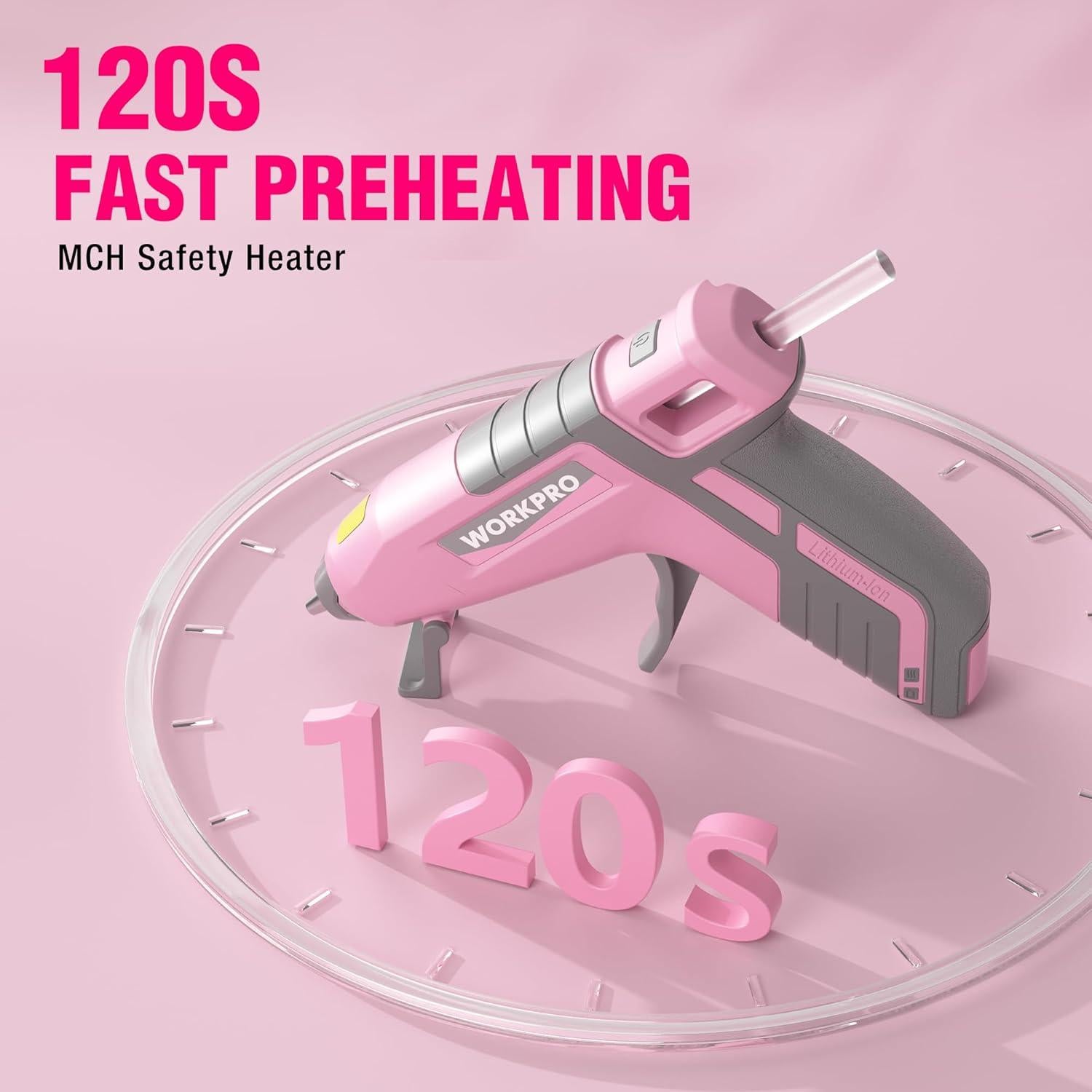 Pistola de Pegamento Caliente Inalámbrica WORKPRO 3.6V Rosa