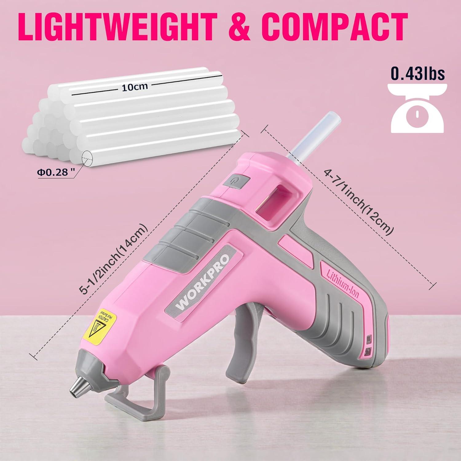 Pistola de Pegamento Caliente Inalámbrica WORKPRO 3.6V Rosa