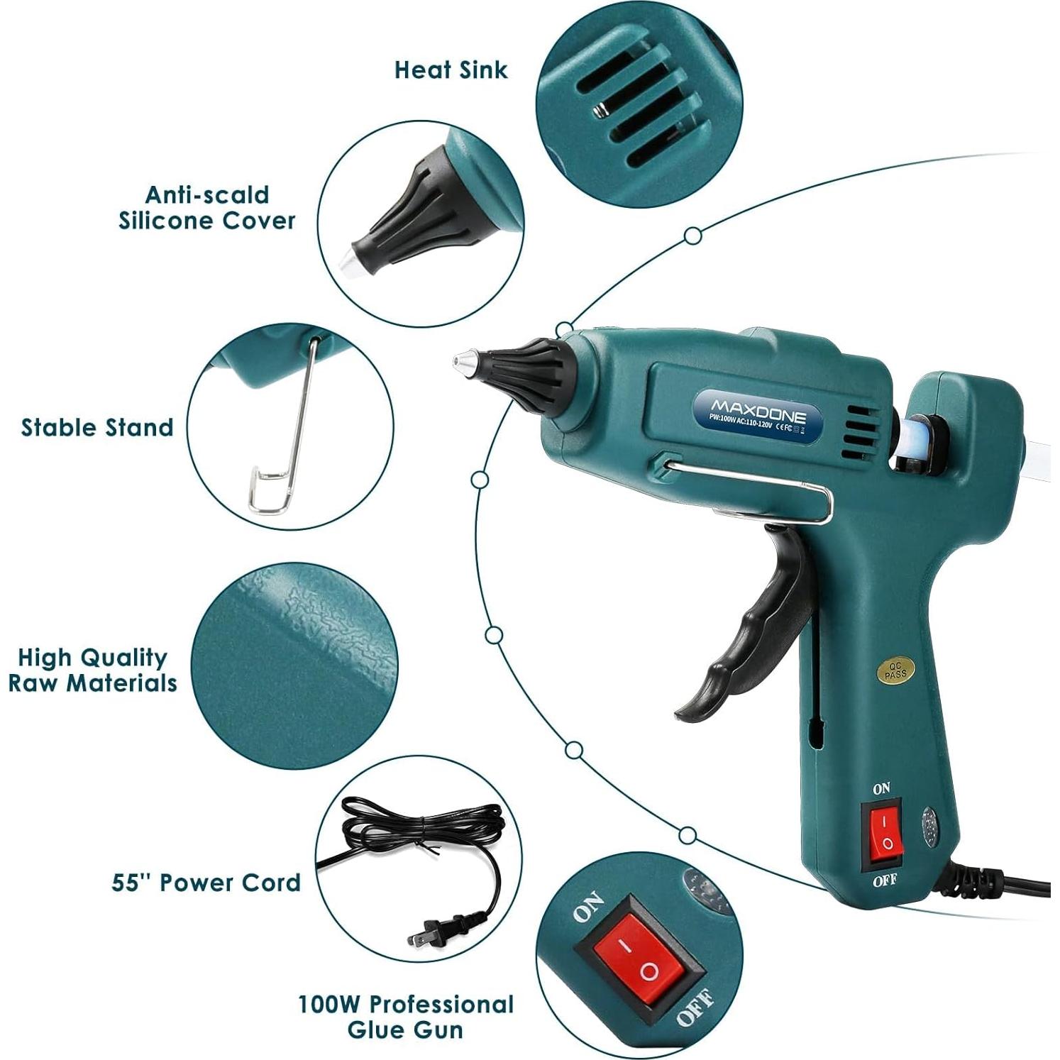 Pistola de Pegamento Caliente MAXDONE 100W Tamaño Completo Verde