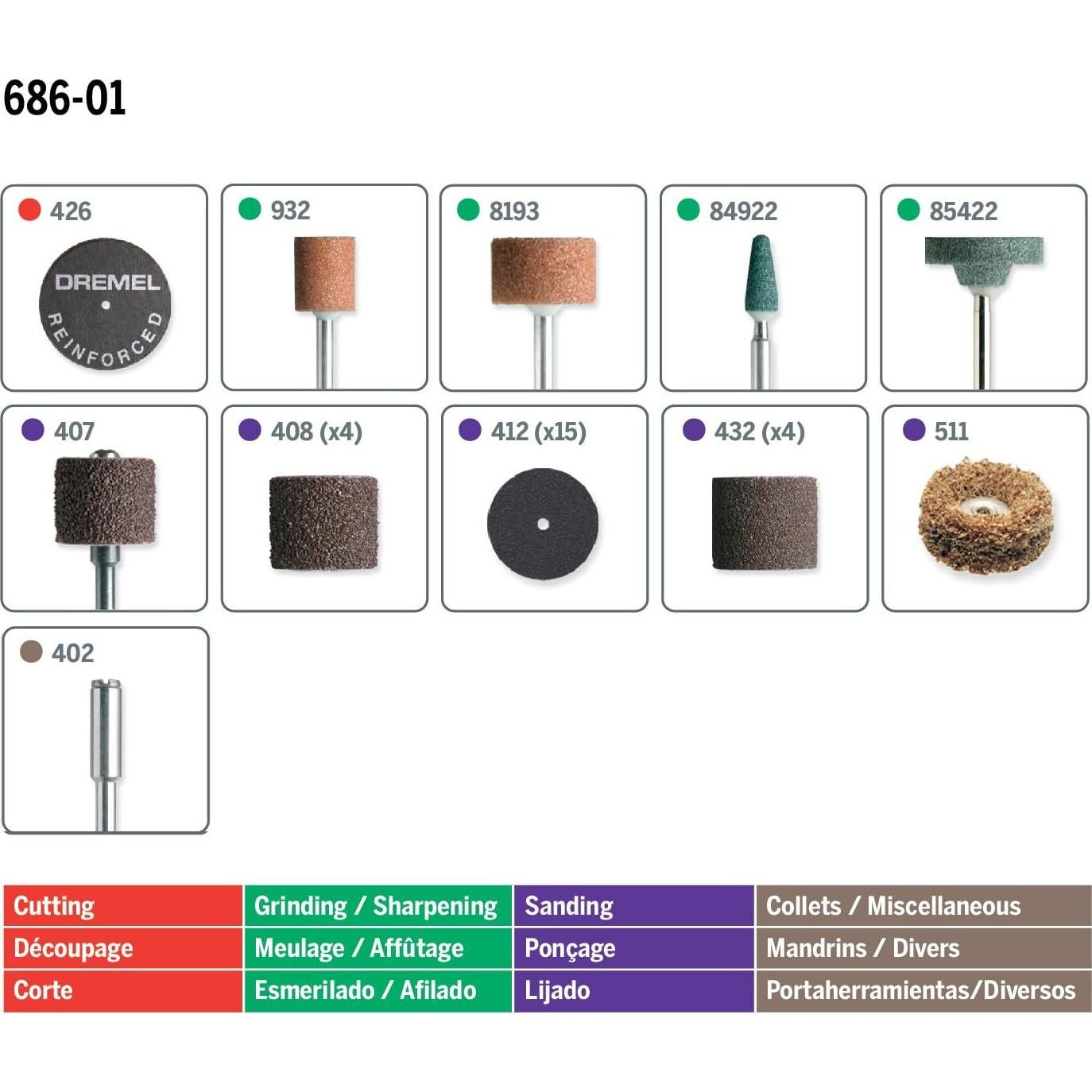 Kit de Accesorios Dremel 686-01 para Lijado y Pulido - 31 Piezas