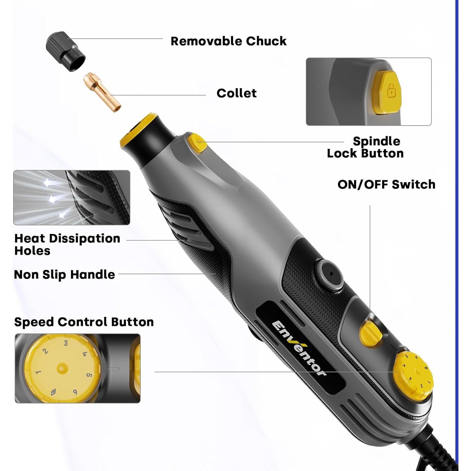Herramienta Rotativa Eléctrica Enventor 130W con 204 Accesorios