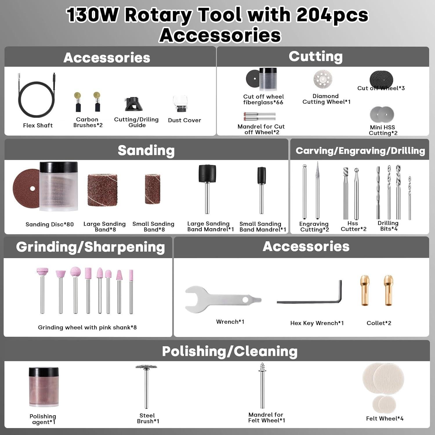 Herramienta Rotativa Eléctrica Enventor 130W con 204 Accesorios