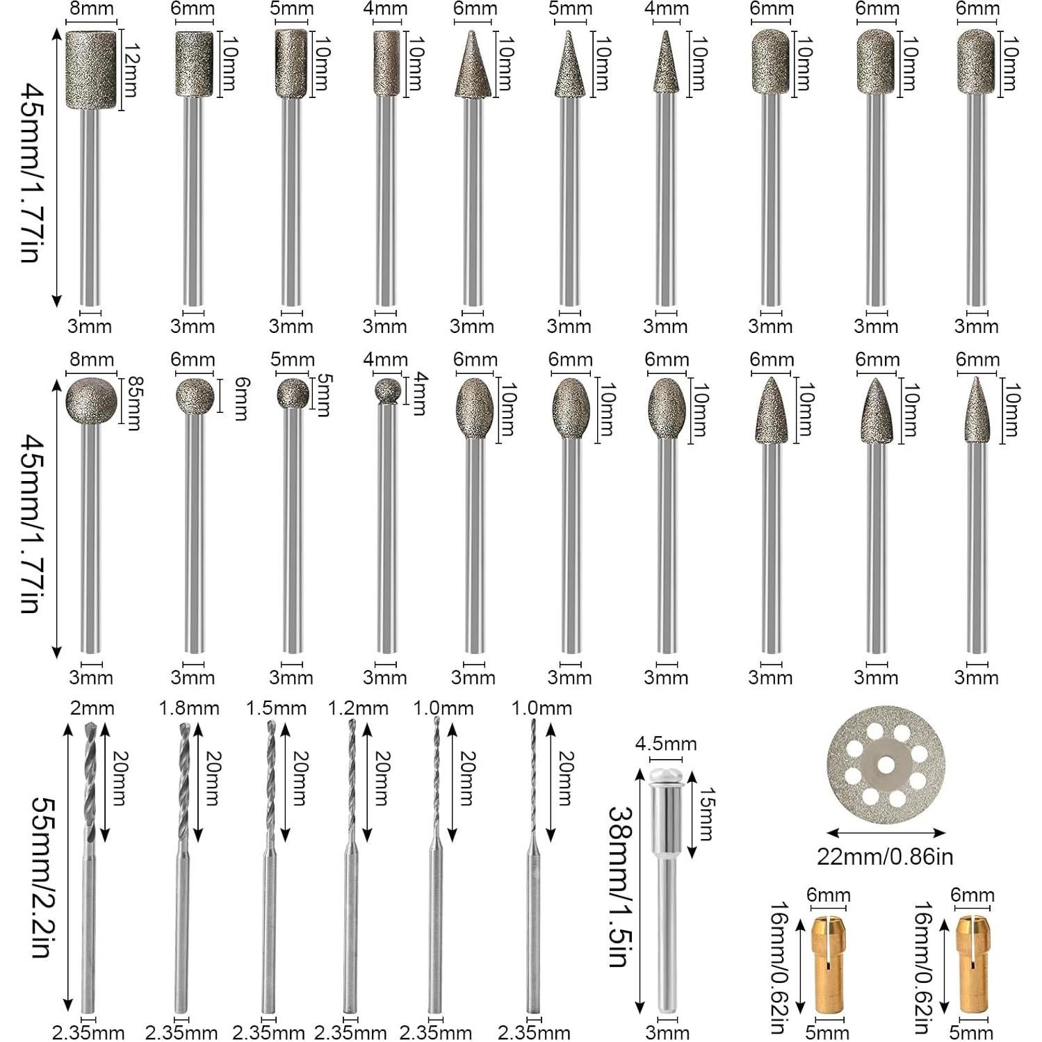 Kit de herramientas rotativas HOMEIDOL 34PCS con puntas de diamante