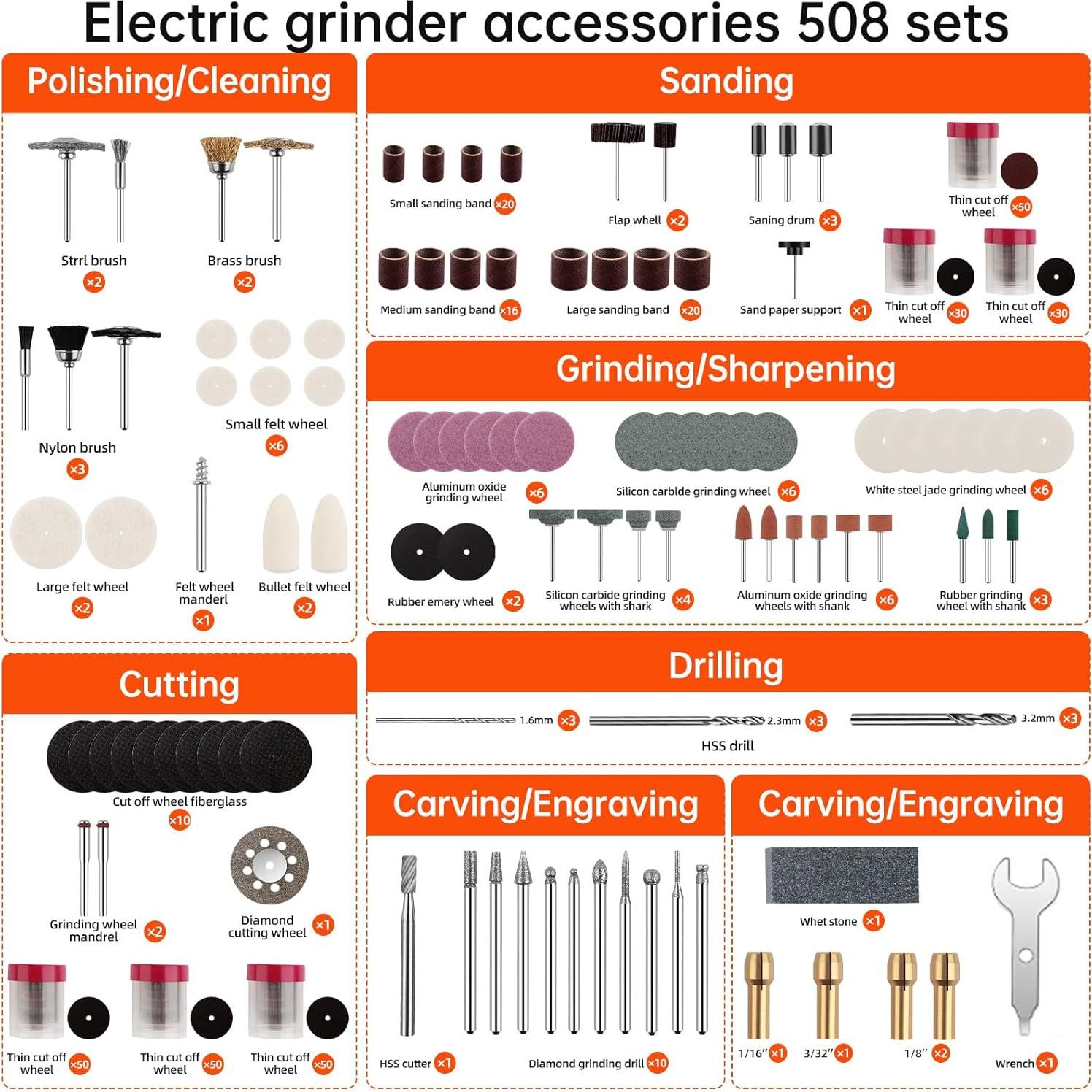 Kit de Accesorios para Herramienta Rotativa NOEAIKE 508 Piezas