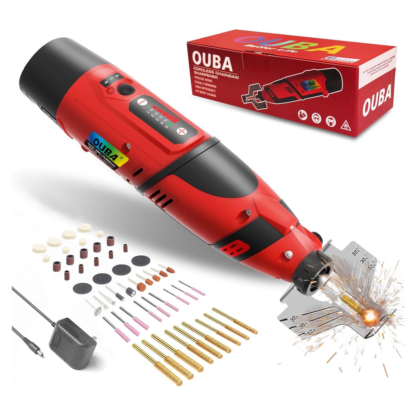 Afilador de Motosierra Inalámbrico OUBA 12V con 54 Accesorios