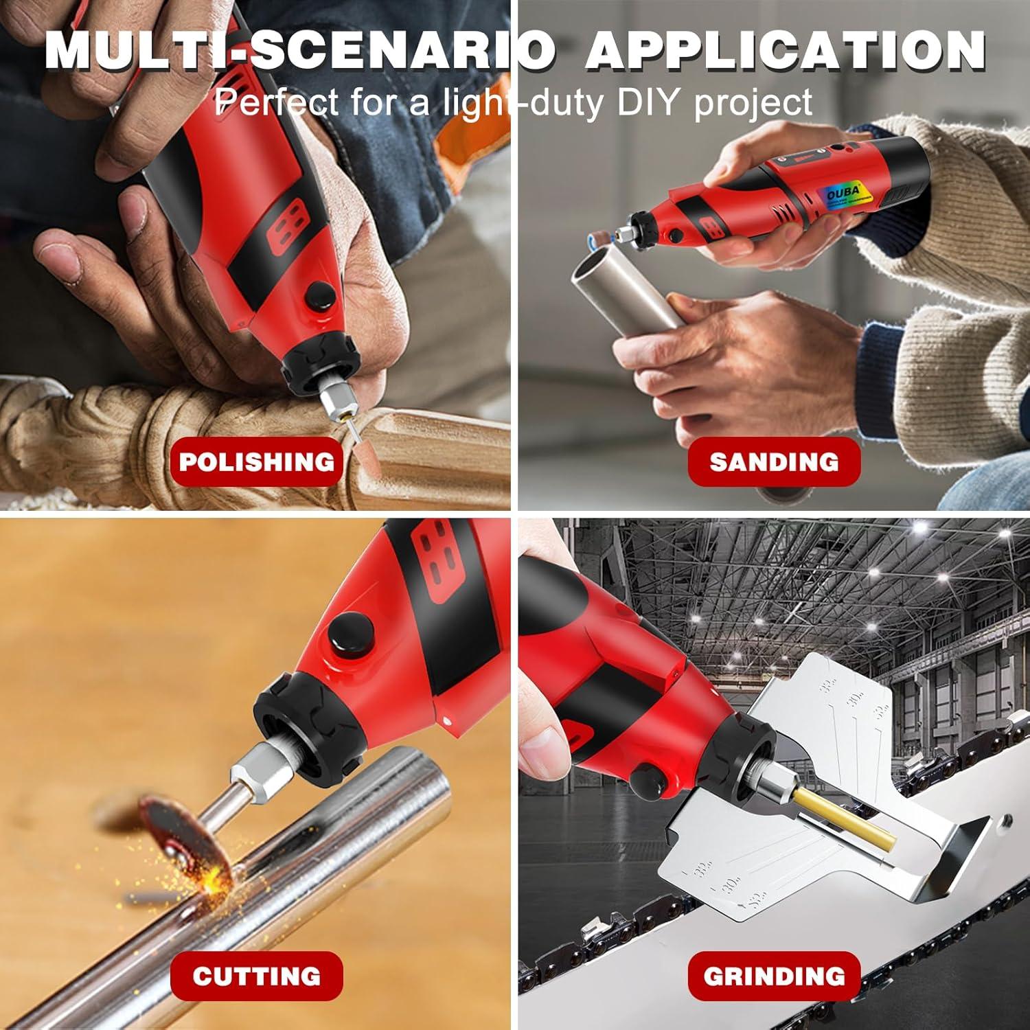 Afilador de Motosierra Inalámbrico OUBA 12V con 54 Accesorios