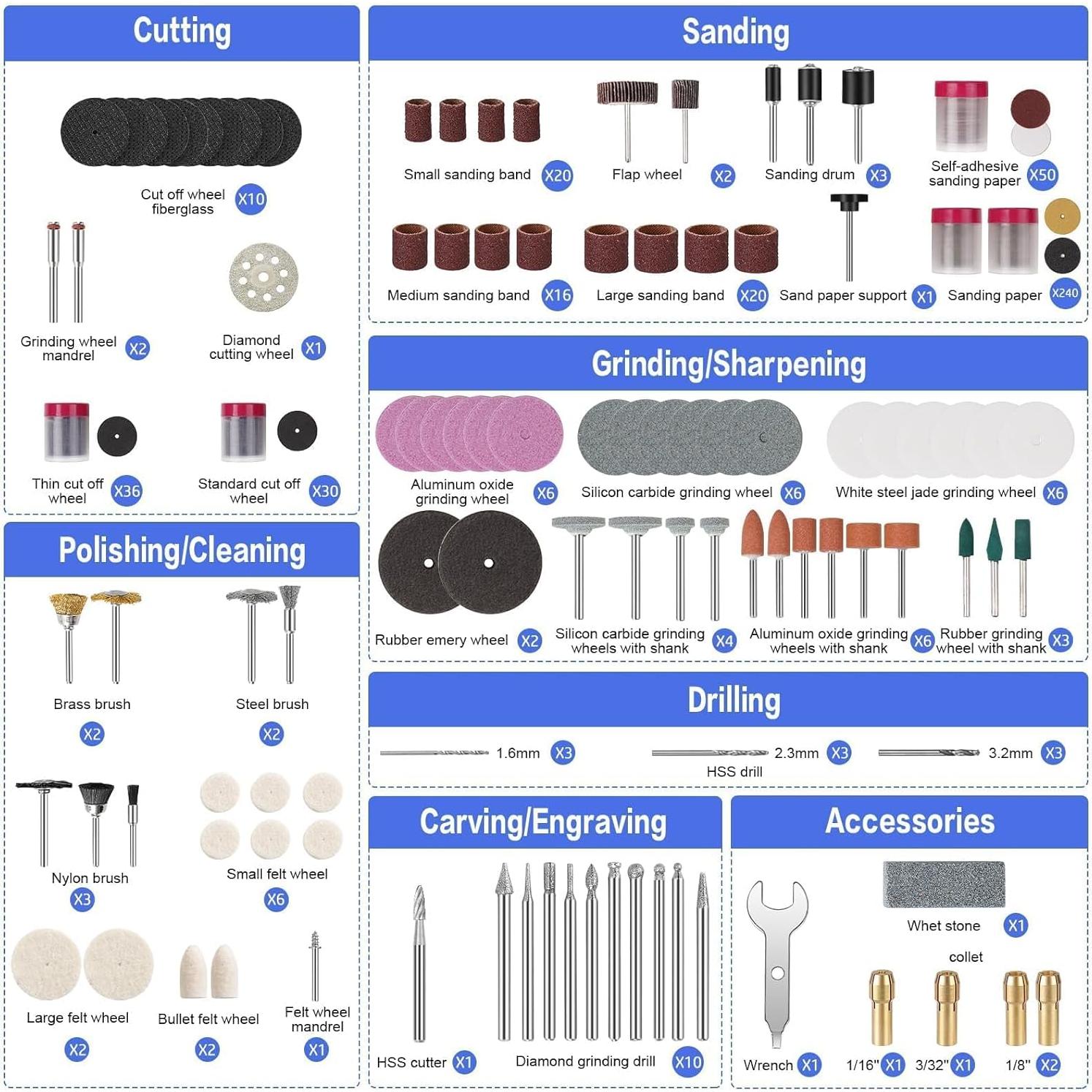 Kit de Accesorios para Herramienta Rotativa HARDELL 508 Piezas