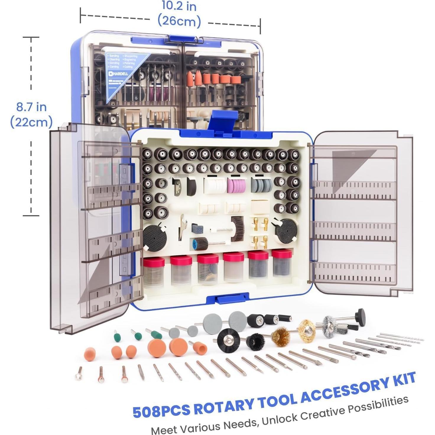 Kit de Accesorios para Herramienta Rotativa HARDELL 508 Piezas