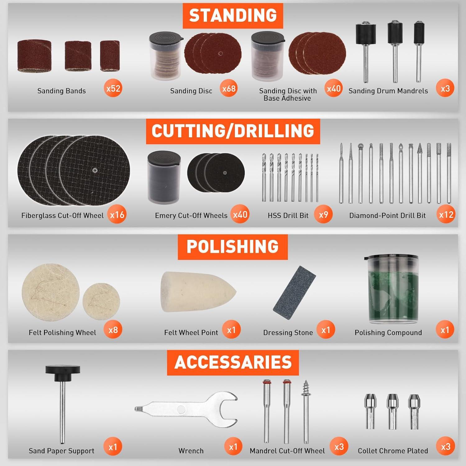 Kit de Accesorios para Herramienta Rotativa HORUSDY 308 Piezas