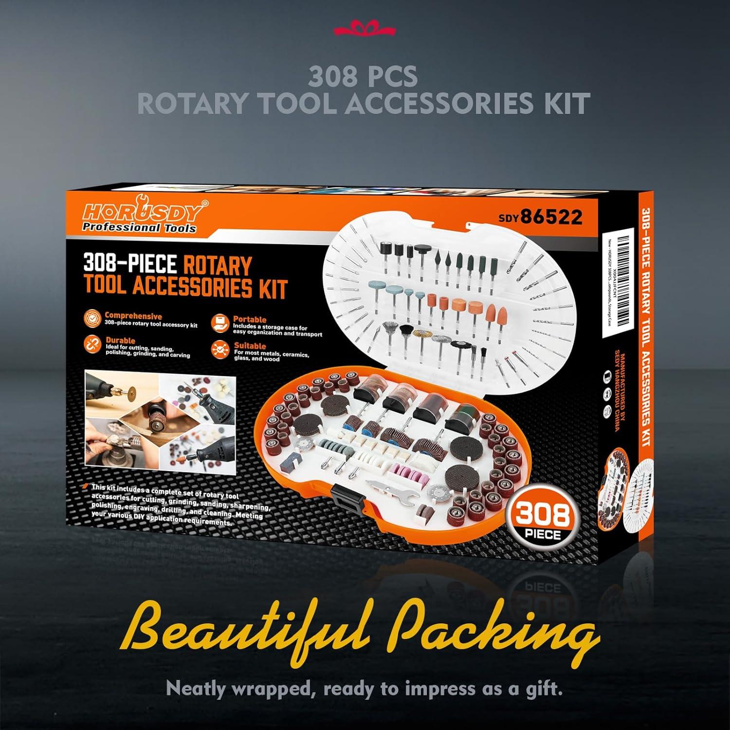 Kit de Accesorios para Herramienta Rotativa HORUSDY 308 Piezas