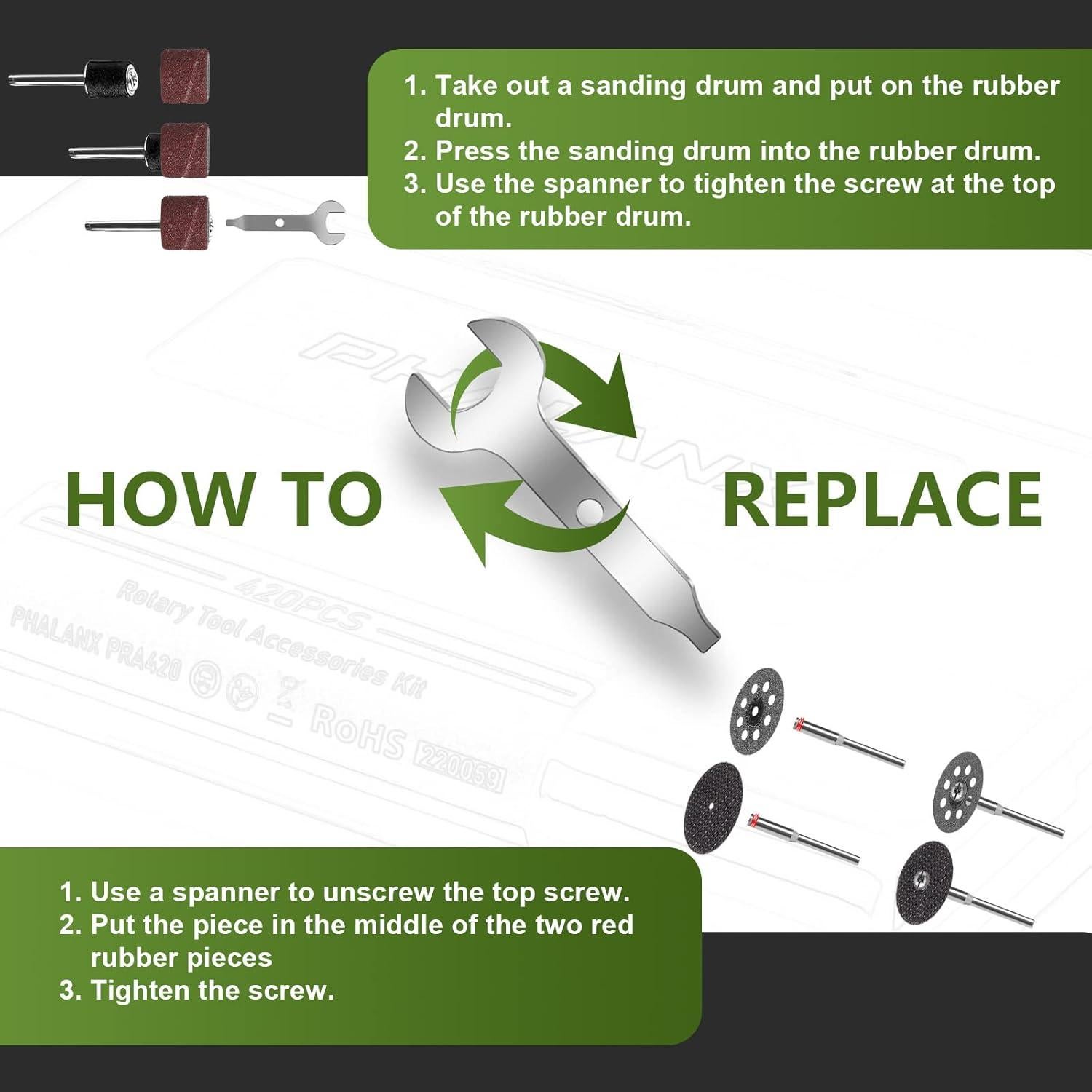 Kit de Accesorios para Herramienta Rotativa PHALANX 420 Pcs