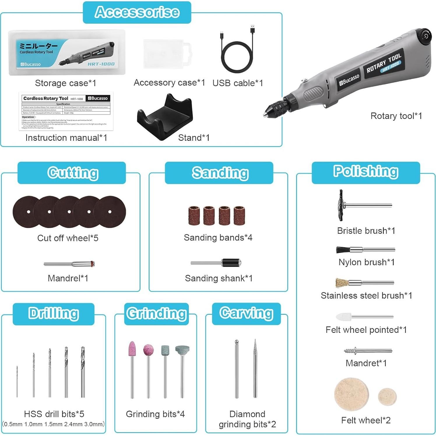 Herramienta Rotativa Inalámbrica Bucasso HRT-1000 12000 RPM