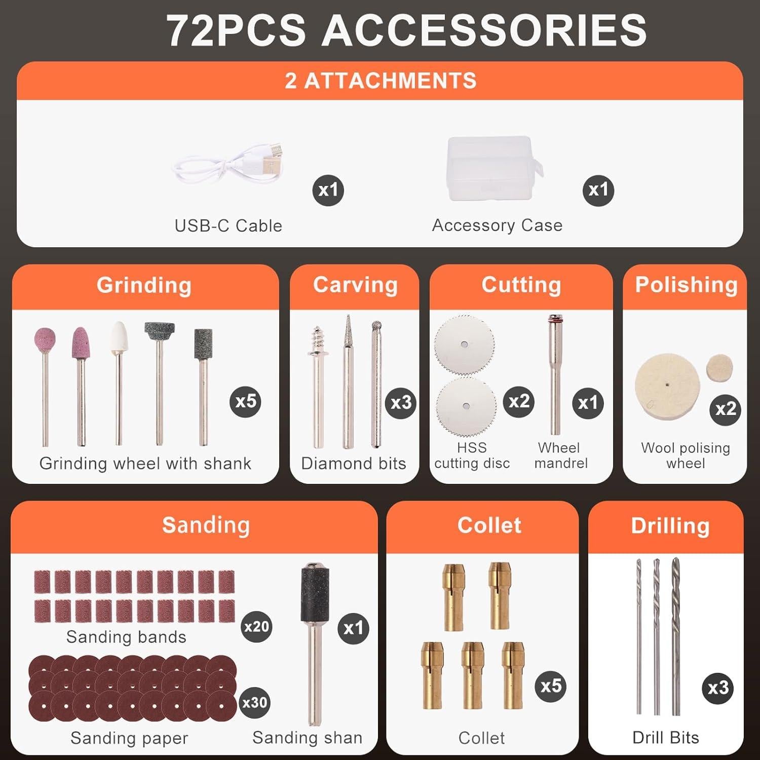 Mini Herramienta Rotativa Inalámbrica CHOKMAX 5 Velocidades 72 Accesorios