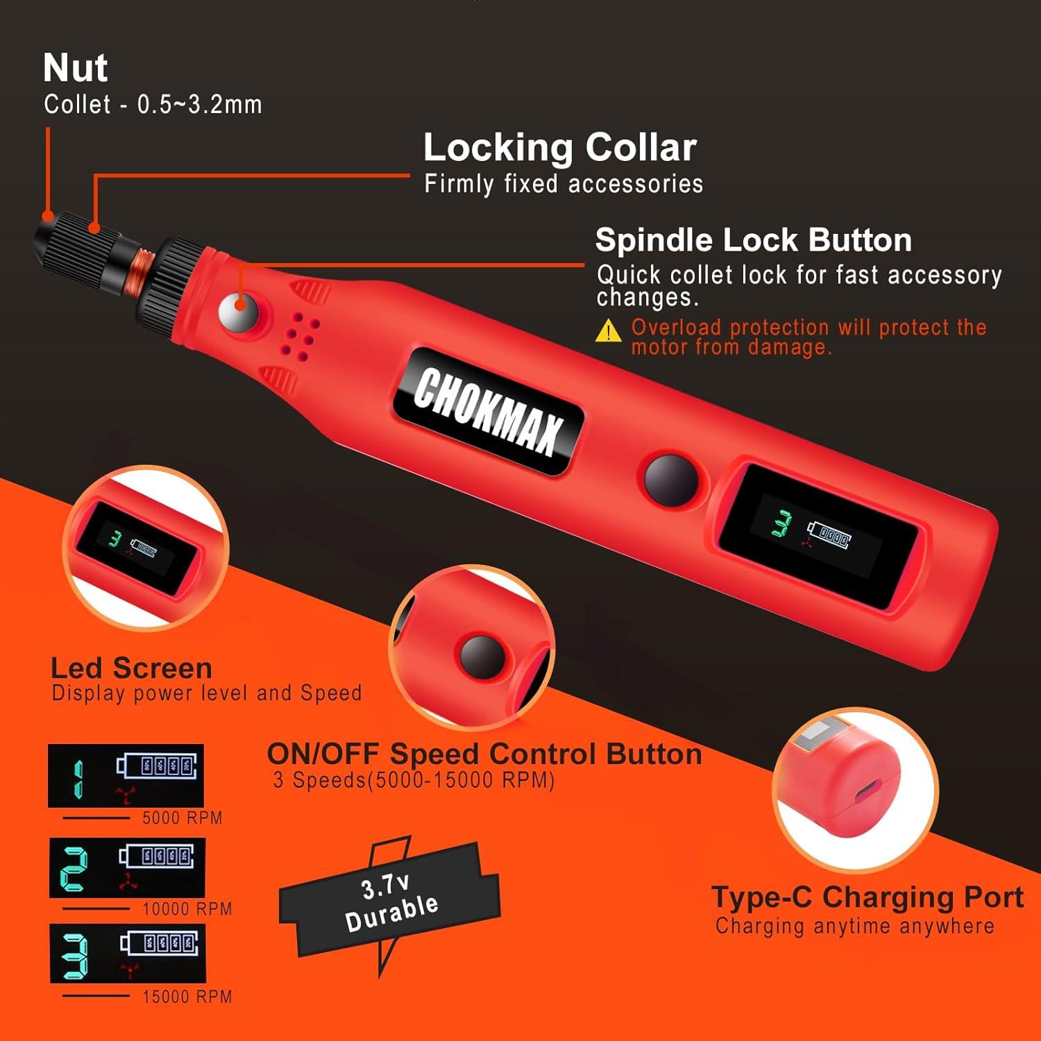 Mini Herramienta Rotativa Inalámbrica CHOKMAX 3 Velocidades 72 Accesorios