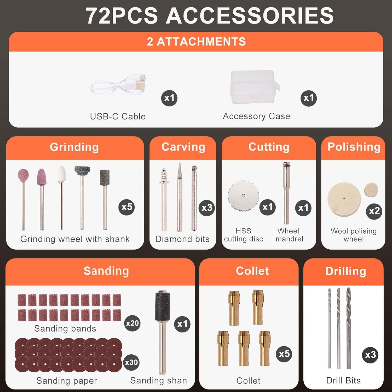 Mini Herramienta Rotativa Inalámbrica CHOKMAX 3 Velocidades 72 Accesorios