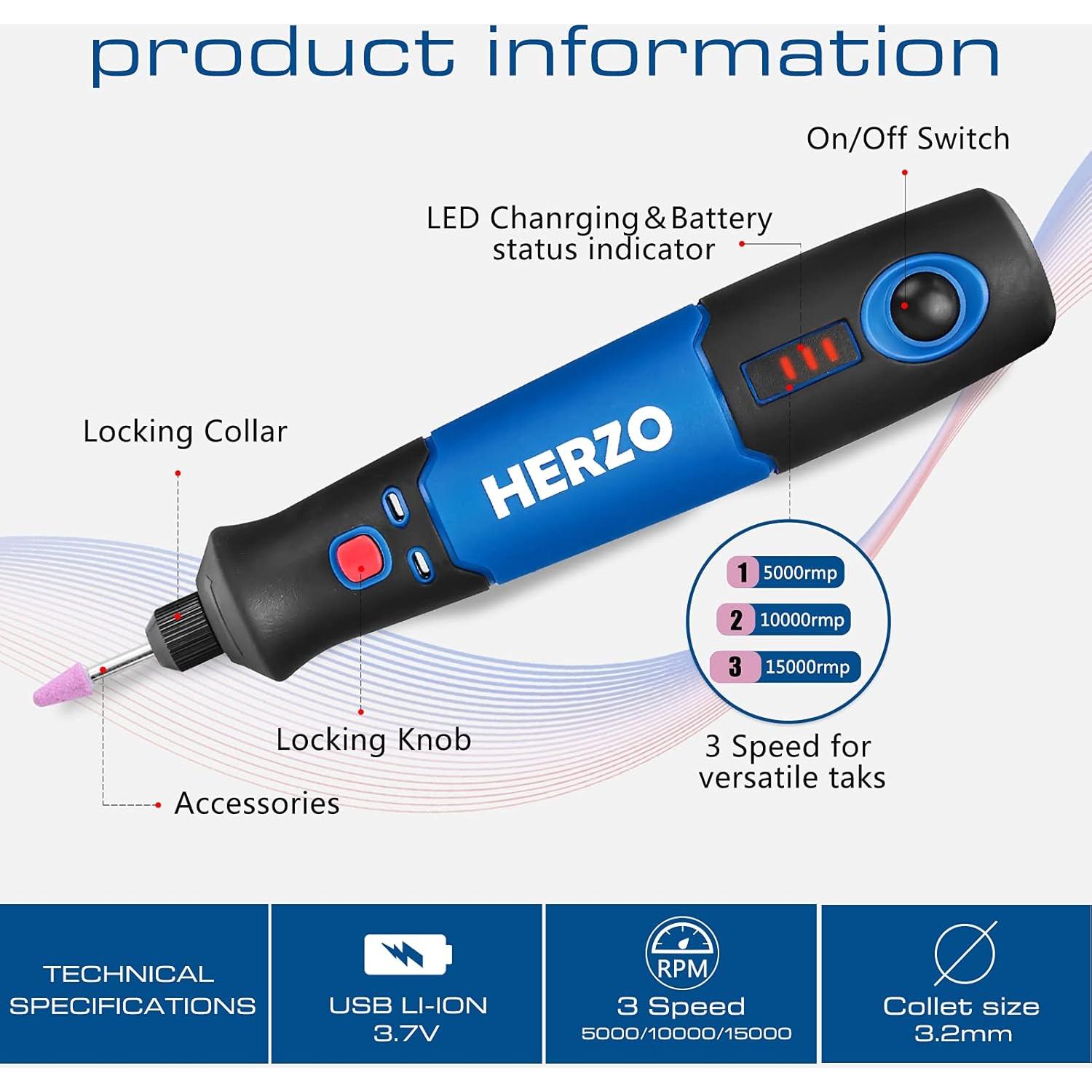 Mini Herramienta Rotativa Inalámbrica HERZO 3.7V con 31 Accesorios