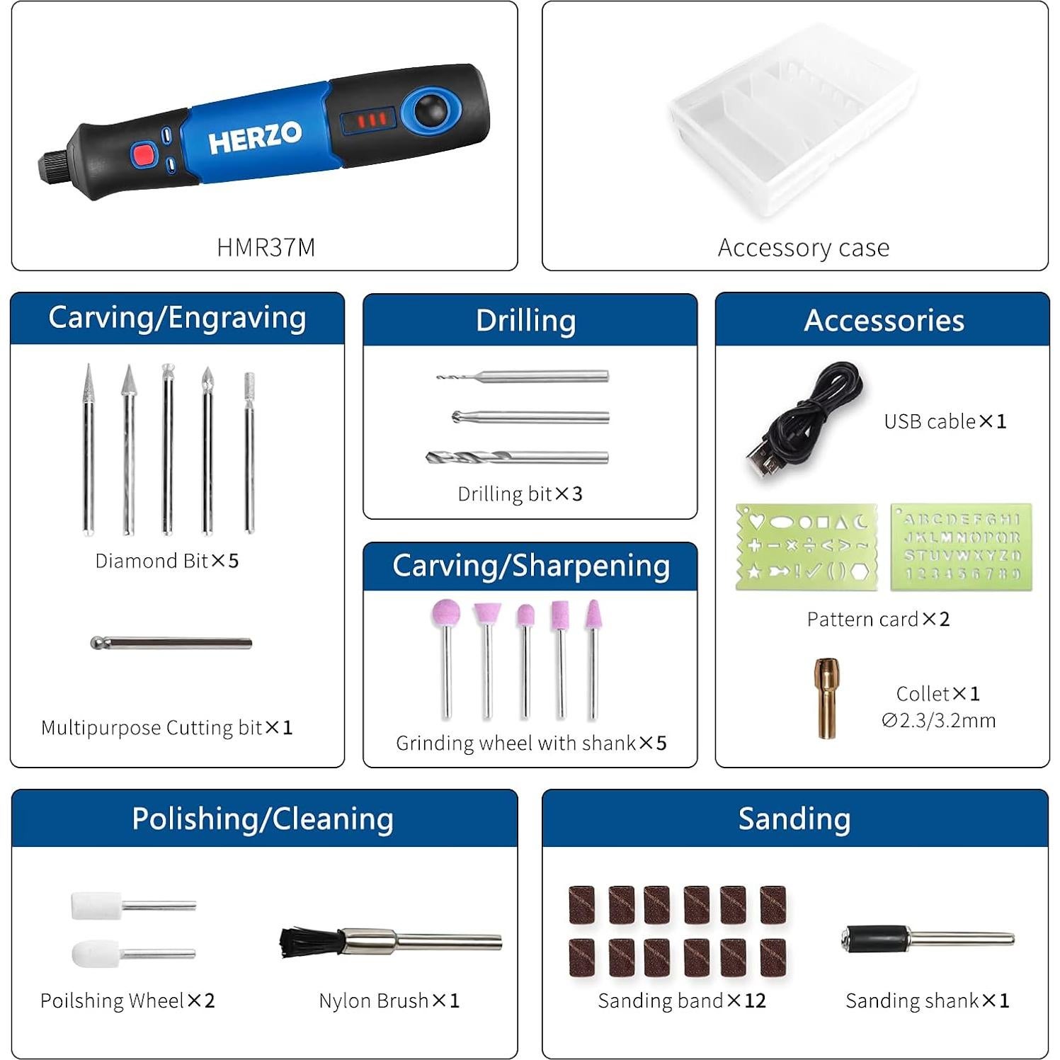 Mini Herramienta Rotativa Inalámbrica HERZO 3.7V con 31 Accesorios