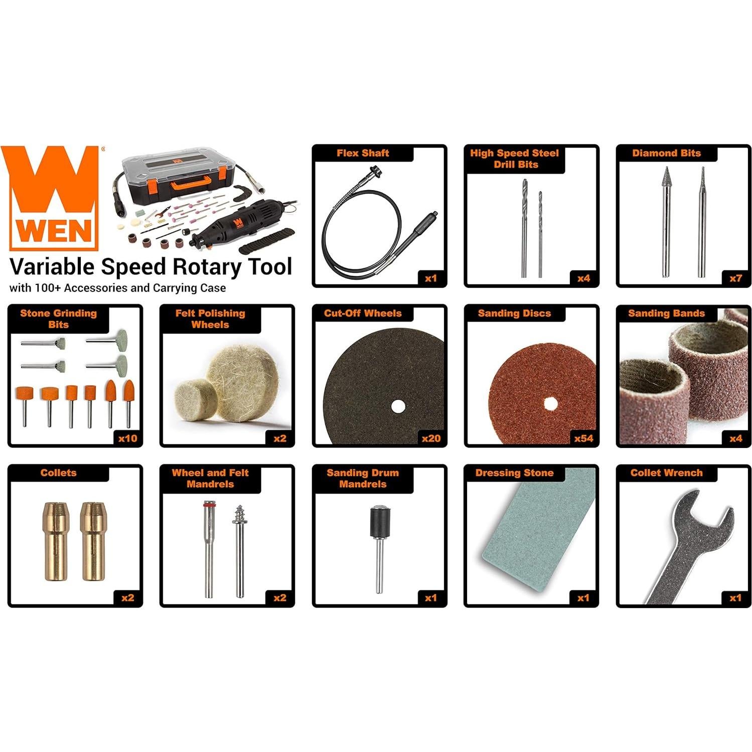 Herramienta Rotativa WEN 23103 1A Velocidad Variable 100 Accesorios