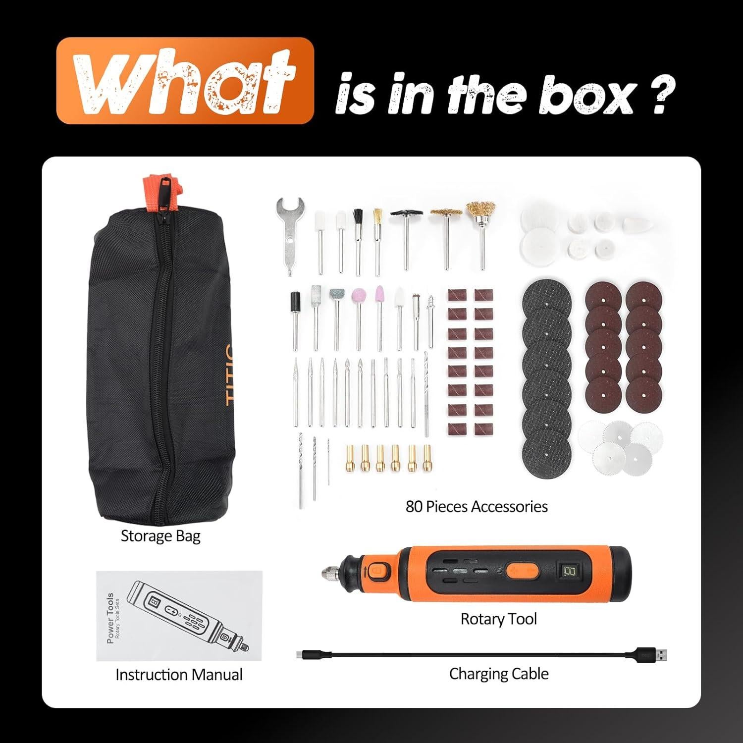 Kit de Herramienta Rotativa Inalámbrica TiTiC 8V 5 Velocidades 79 Accesorios