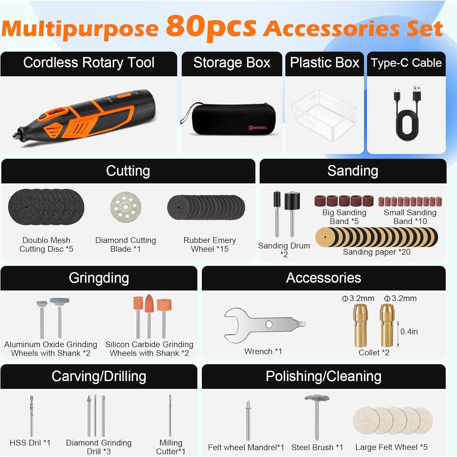 Herramienta Rotativa Inalámbrica HARDELL 12V 80 Accesorios