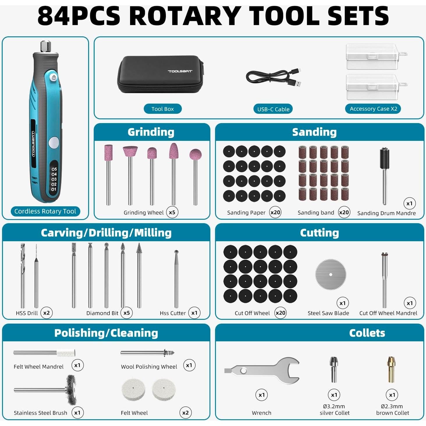 Kit Herramienta Rotativa Inalámbrica TOOLSBAT 4V 84 Accesorios