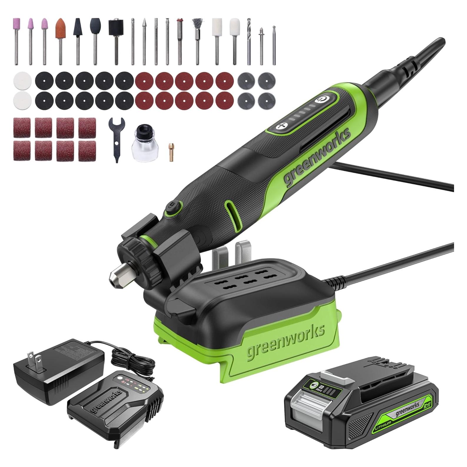 Kit Herramienta Rotativa Inalámbrica Greenworks 24V 52 Accesorios