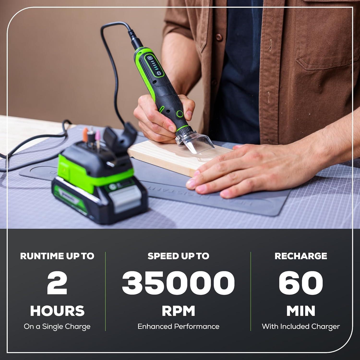 Kit Herramienta Rotativa Inalámbrica Greenworks 24V 52 Accesorios