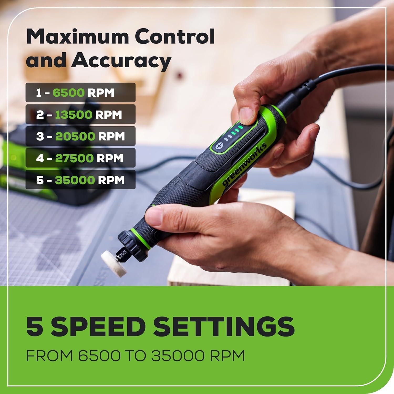 Kit Herramienta Rotativa Inalámbrica Greenworks 24V 52 Accesorios