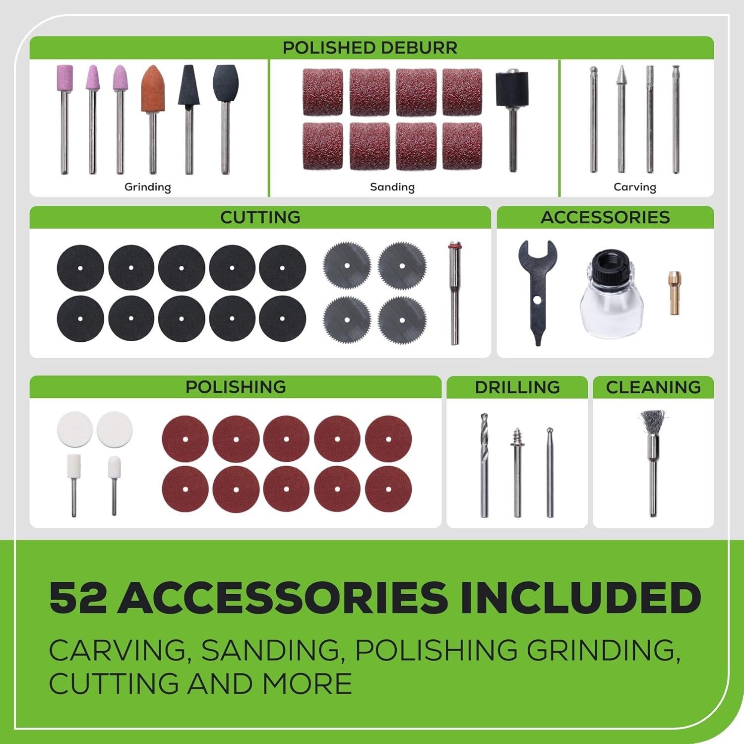 Kit Herramienta Rotativa Inalámbrica Greenworks 24V 52 Accesorios