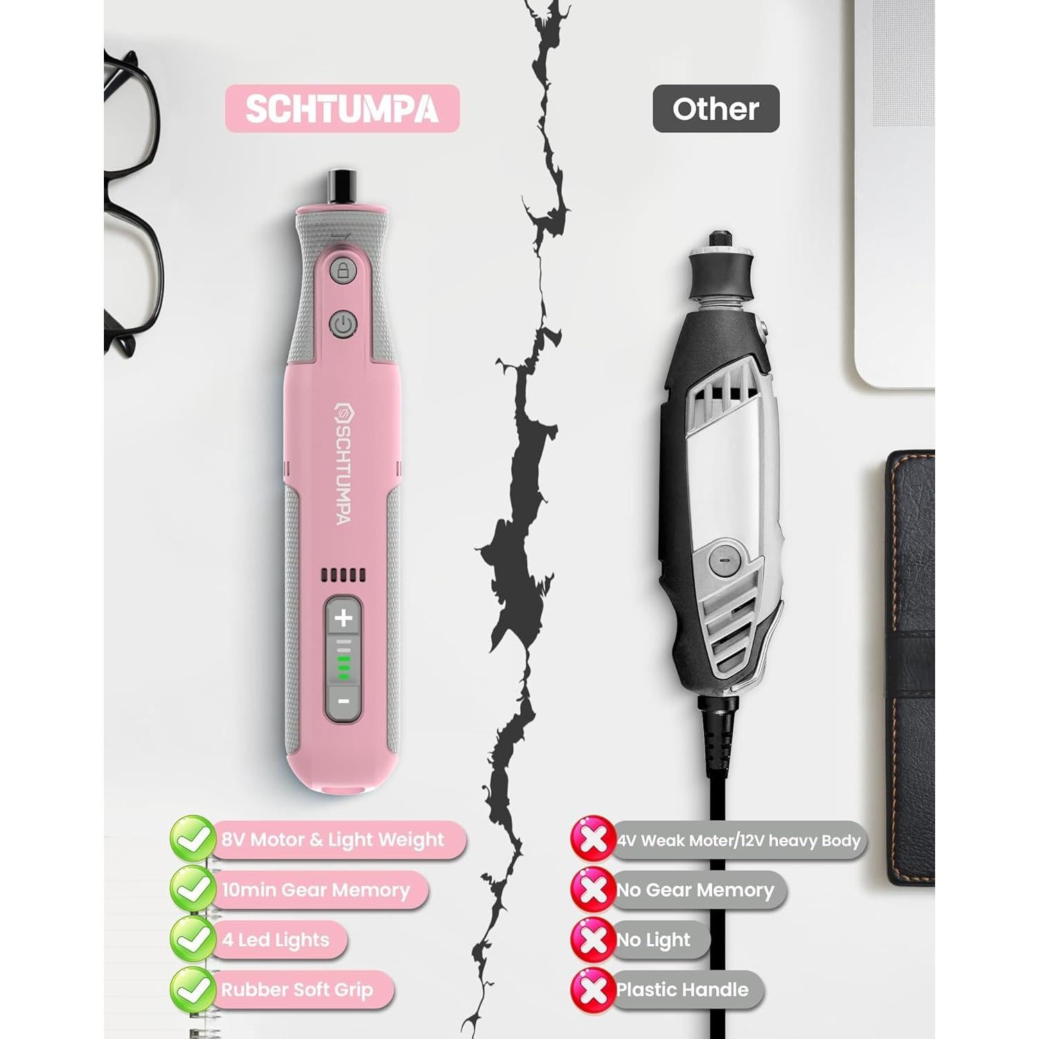 Herramienta Rotativa Inalámbrica SCHTUMPA 8V Rosa con 25 Accesorios