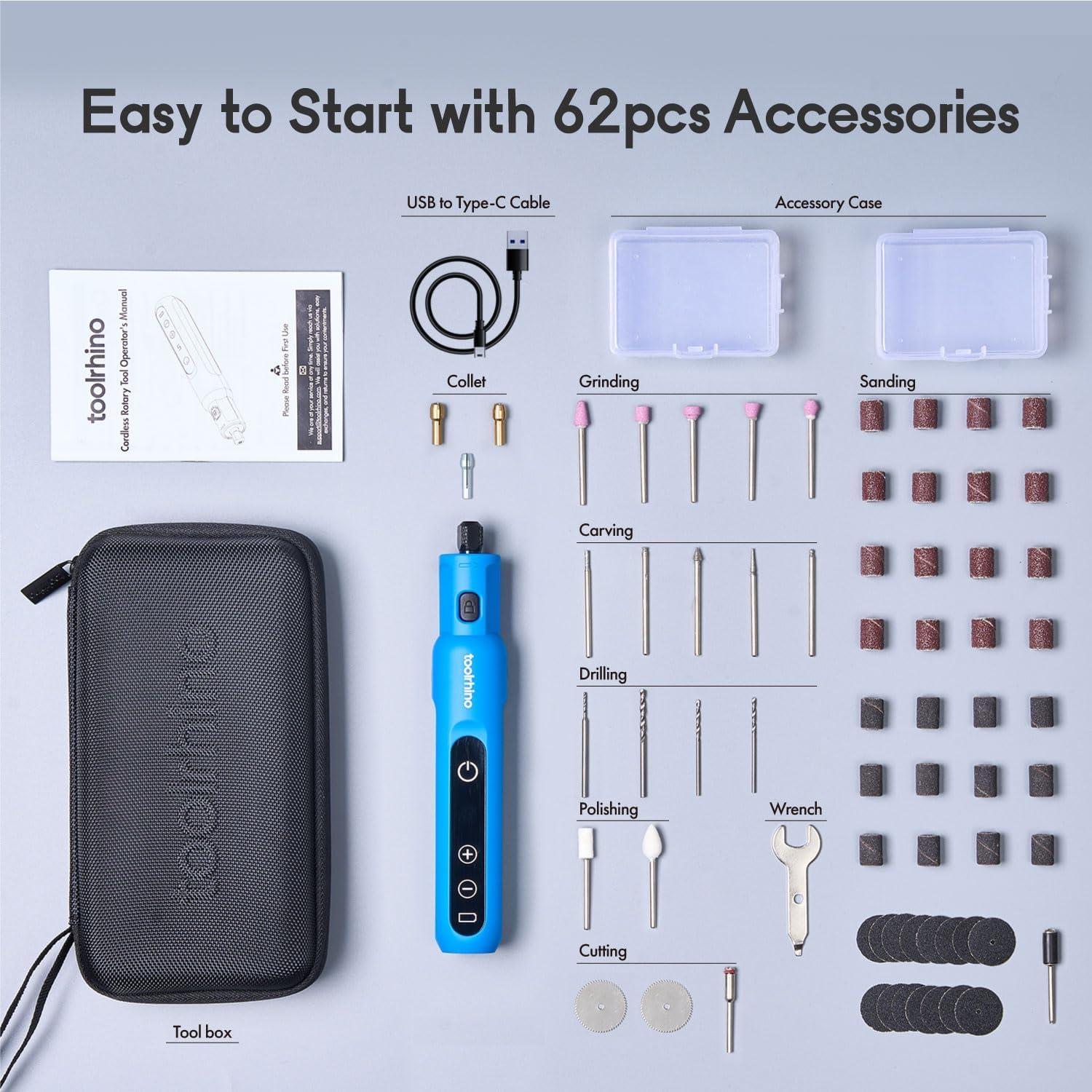 Kit Herramienta Rotativa Inalámbrica Toolrhino 3.7V 62 Accesorios