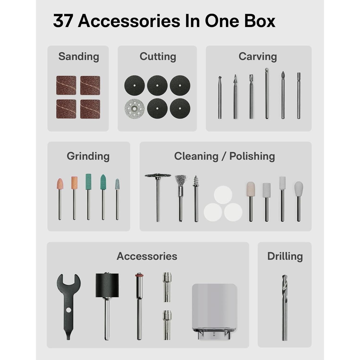 HOTO Herramienta Rotativa Inalámbrica 12V Pro 35000RPM 37 Acc.