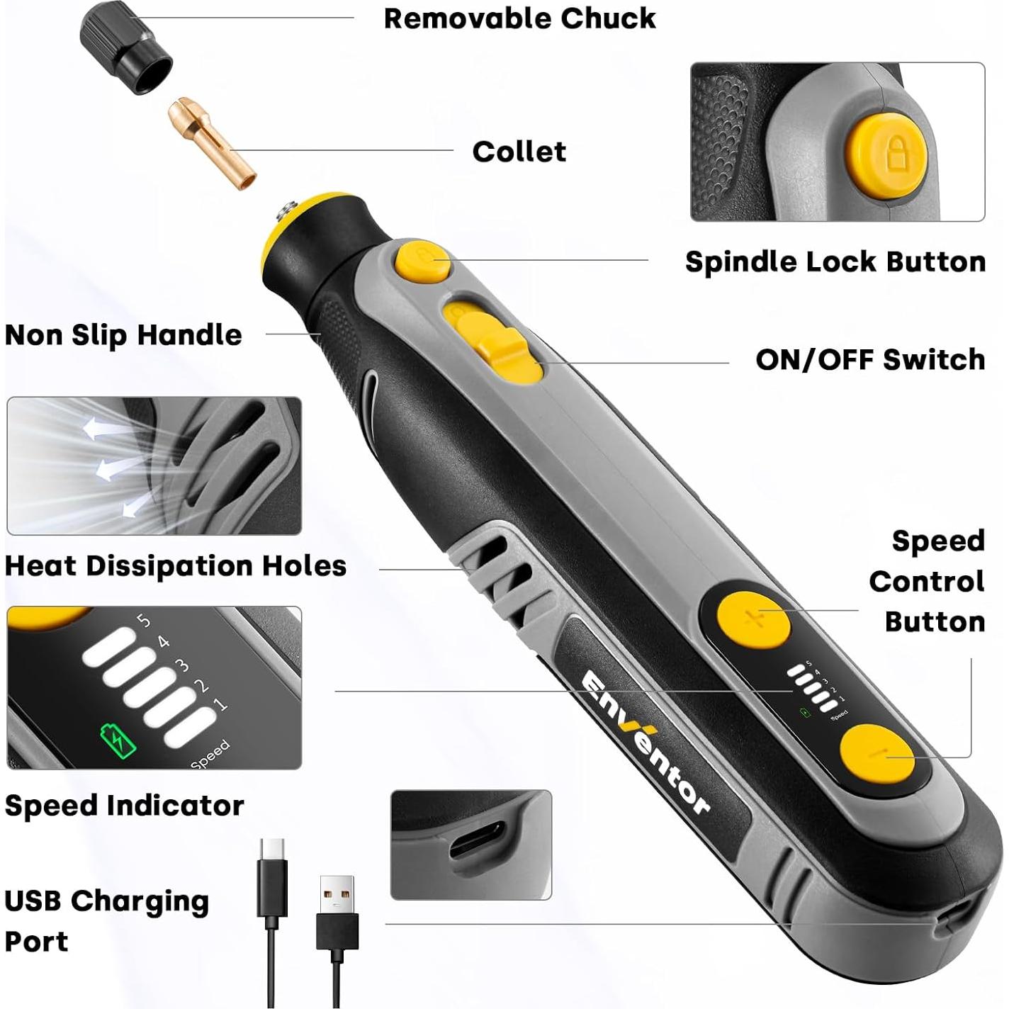 Herramienta Rotativa Inalámbrica Enventor 8V con 123 Accesorios