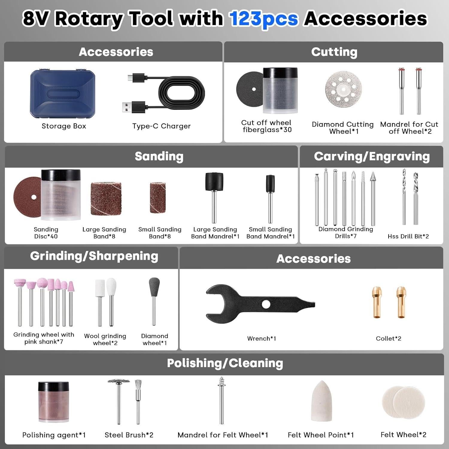 Herramienta Rotativa Inalámbrica Enventor 8V con 123 Accesorios