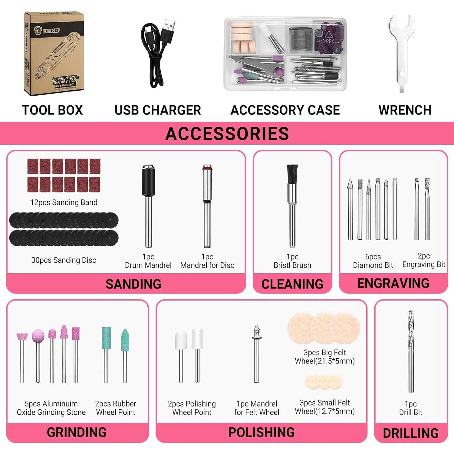 Mini Herramienta Rotativa Inalámbrica DEKOPRO 3.7V 70 Accesorios