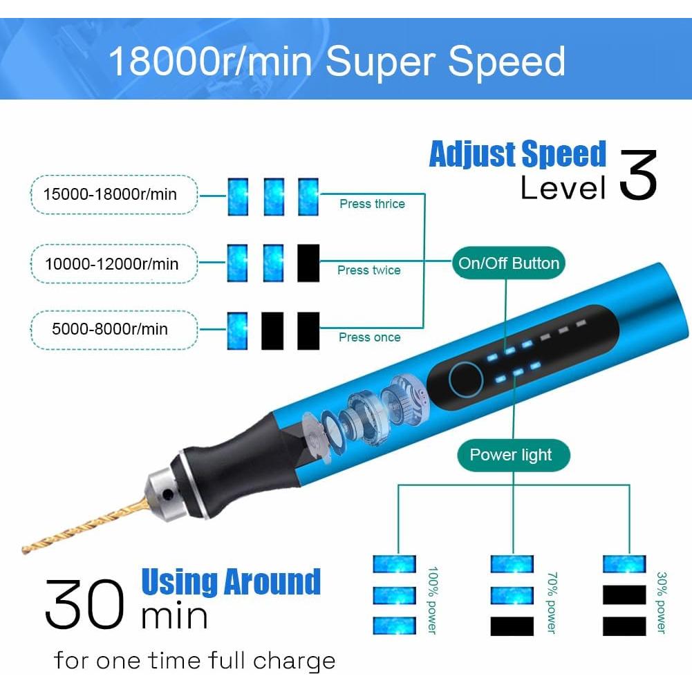 Mini Taladro Eléctrico Inalámbrico VQVYBXN 3 Velocidades 18000 RPM