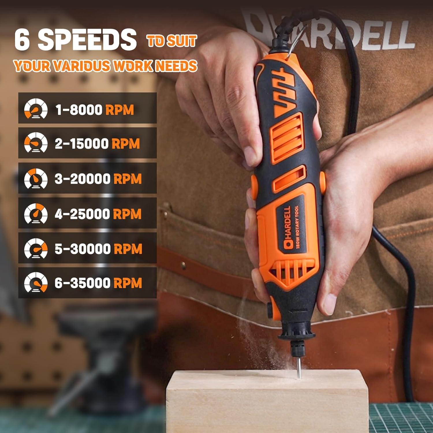 Herramienta Rotativa HARDELL 180W con 61 Accesorios y 6 Velocidades