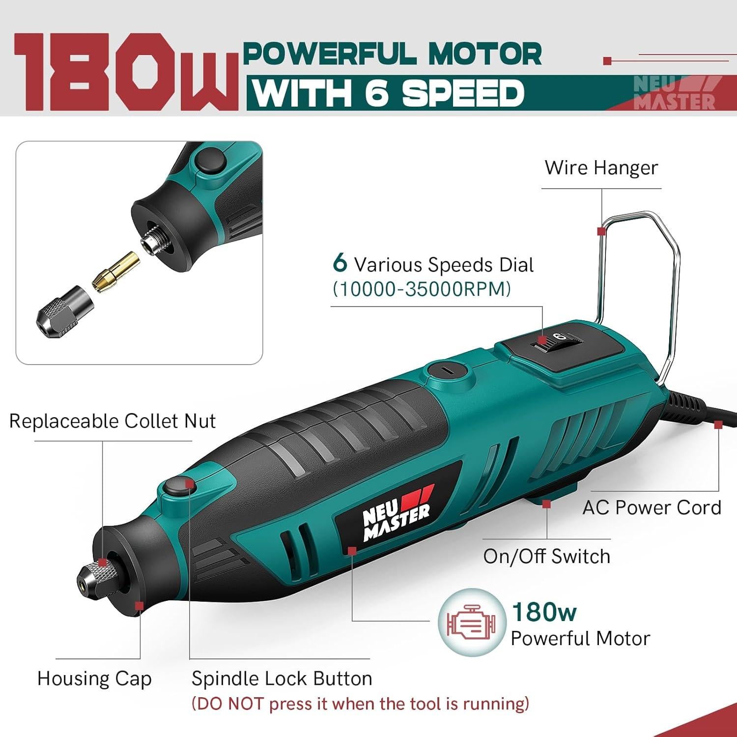 Kit de Herramienta Rotativa NEU MASTER 180W 160 Accesorios