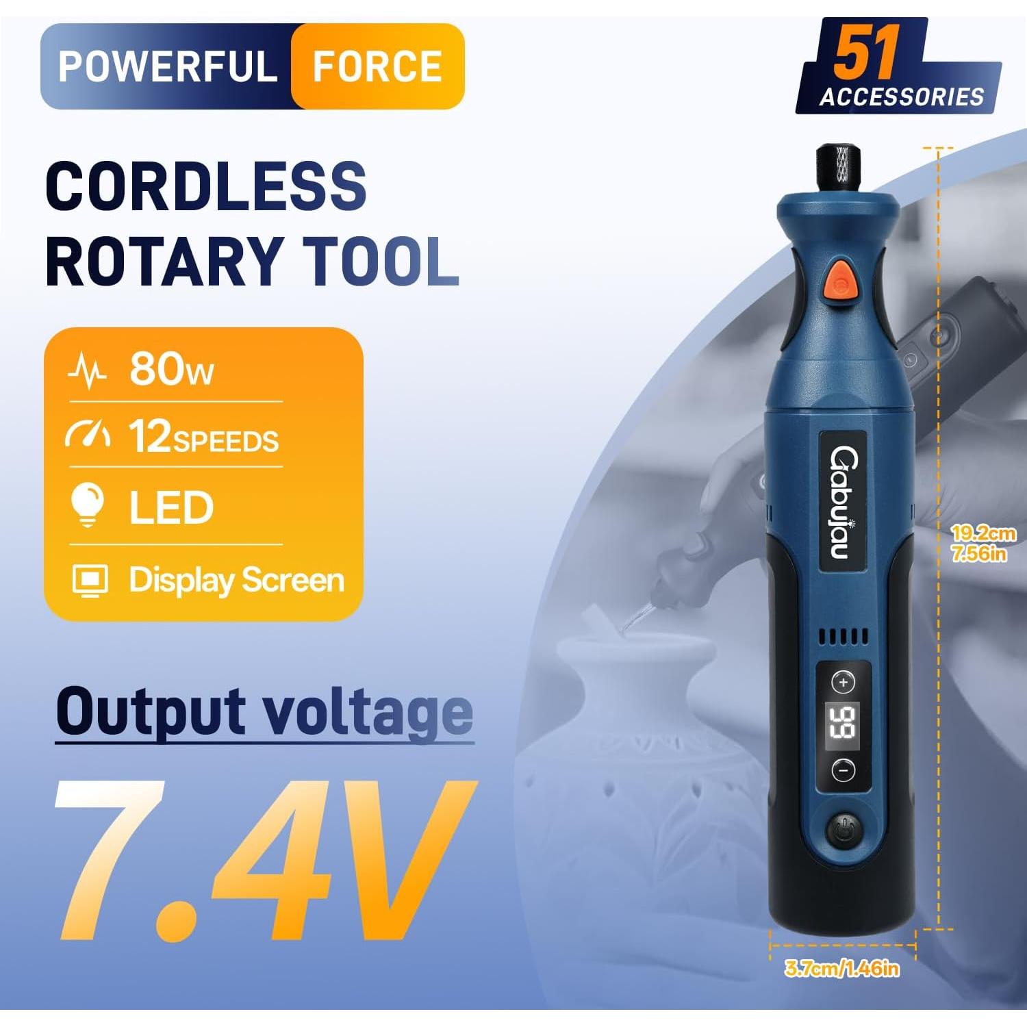 Kit de Herramienta Rotativa Inalámbrica Gabujau 7.4V 51 Accesorios