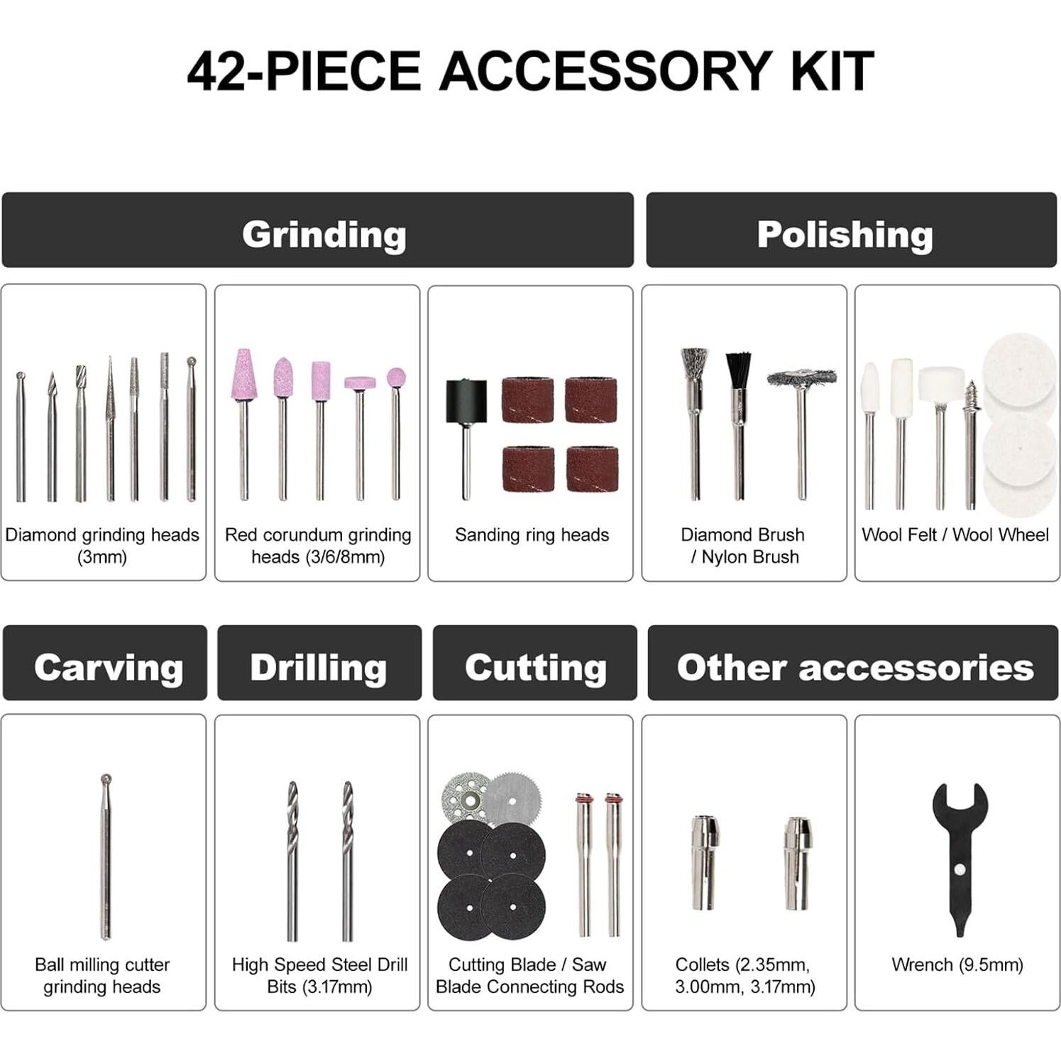 Kit de Herramienta Rotativa Inalámbrica ATuMan EP2 7.2V 42 Accesorios