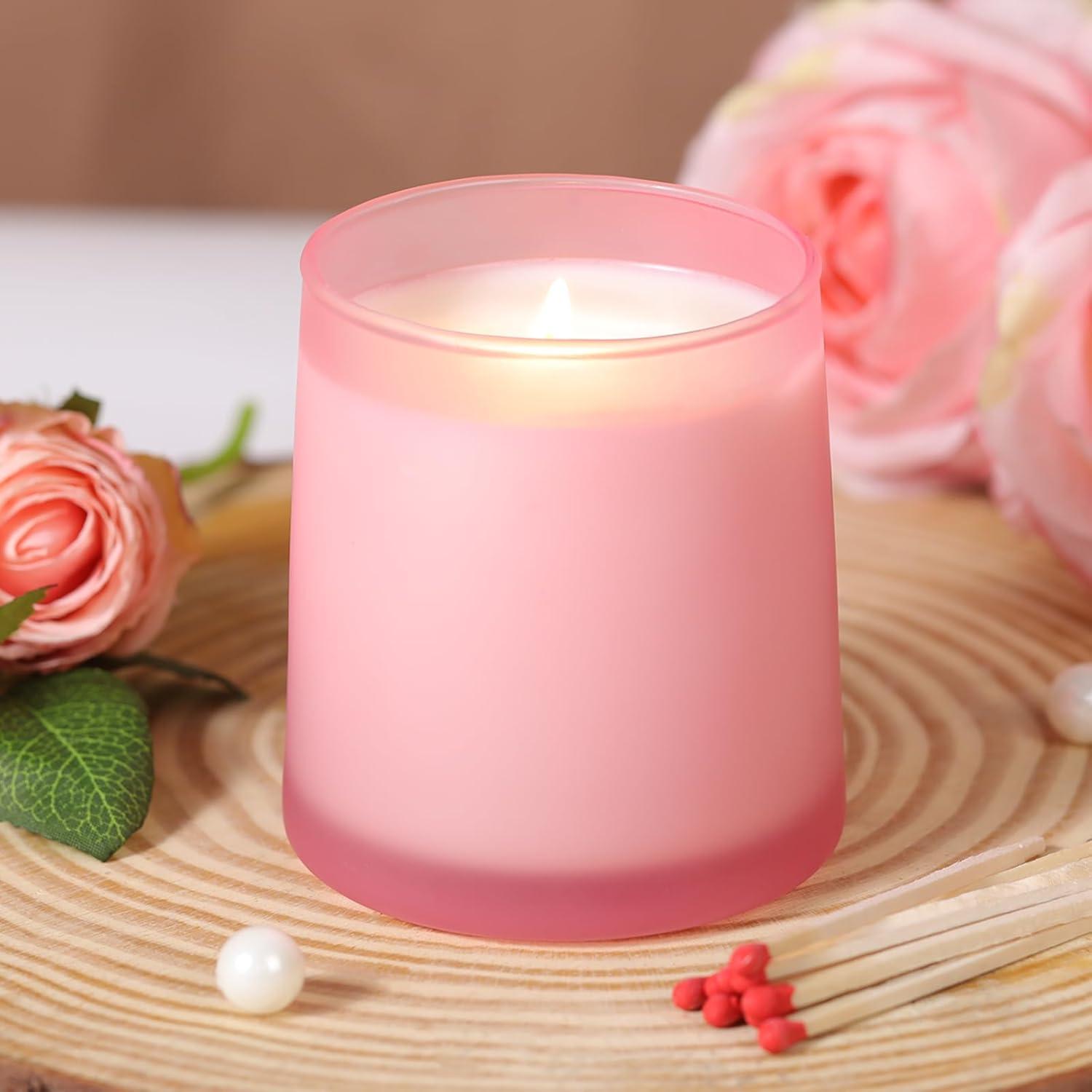 DARJEN 12 Tarros de Vela Rosa Frosted 9 OZ para DIY