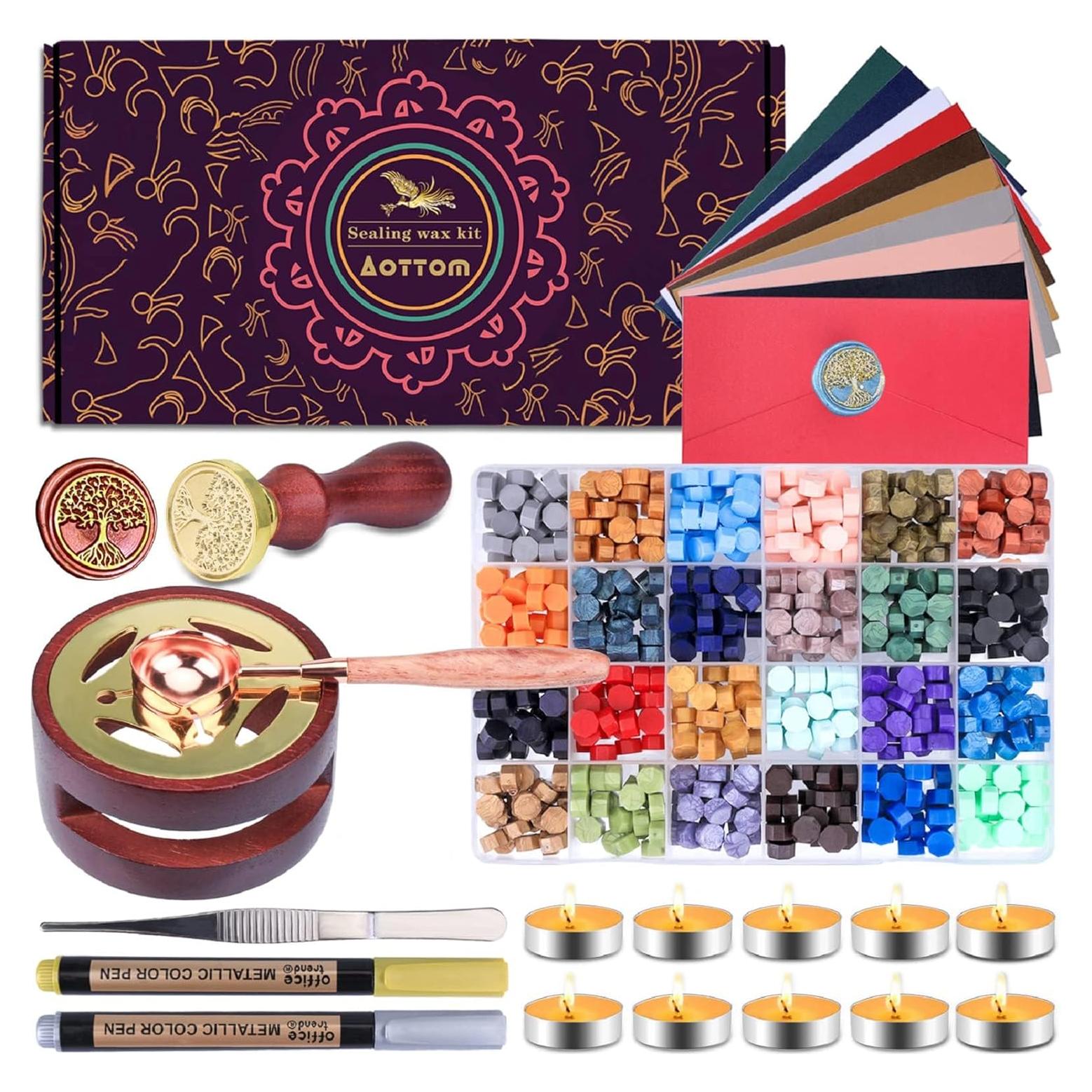 Kit de Sello de Cera Aottom 24 Colores 650 Piezas con Regalo