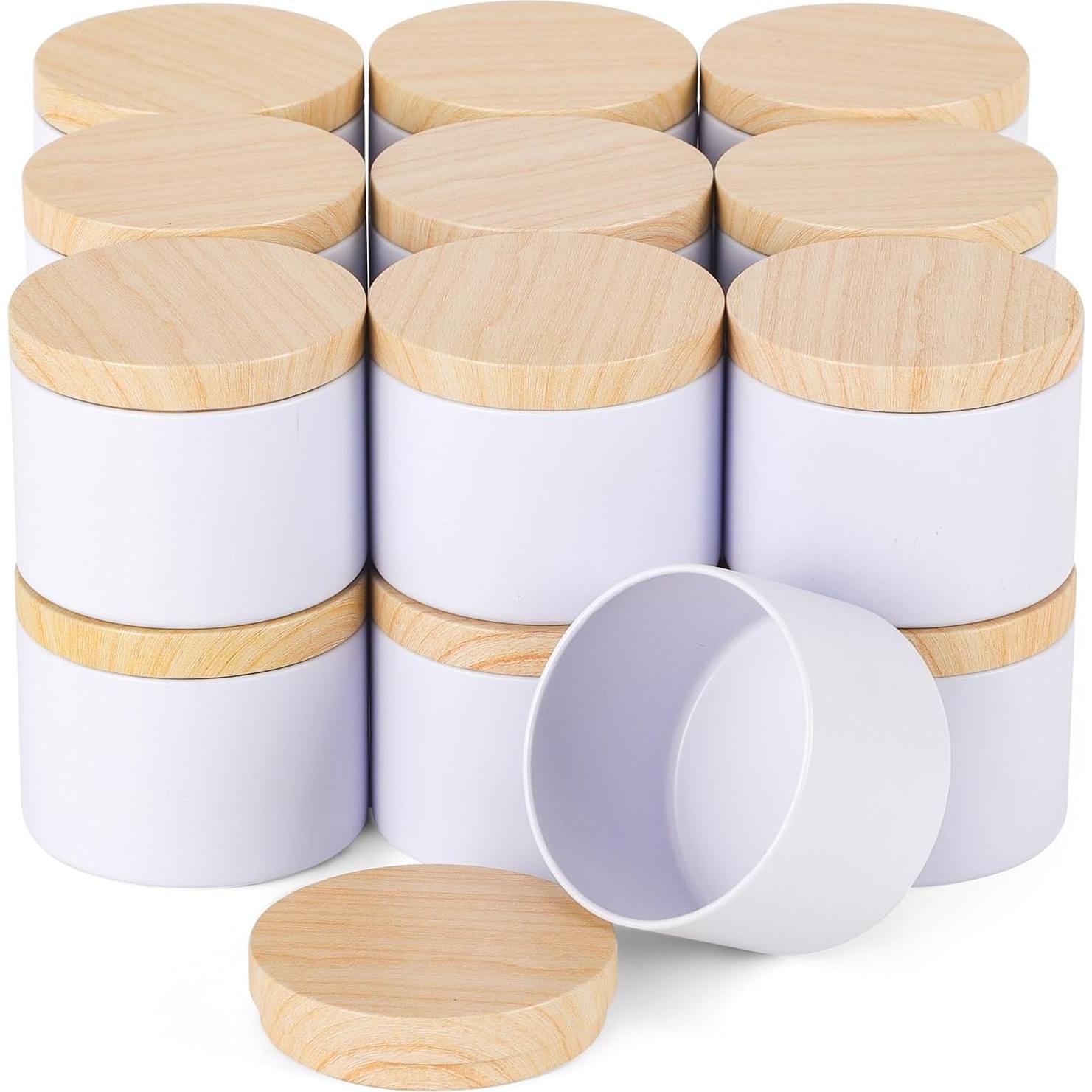 24 Latas de Vela Blancas Mate BOTINXIS 4oz con Tapas de Madera