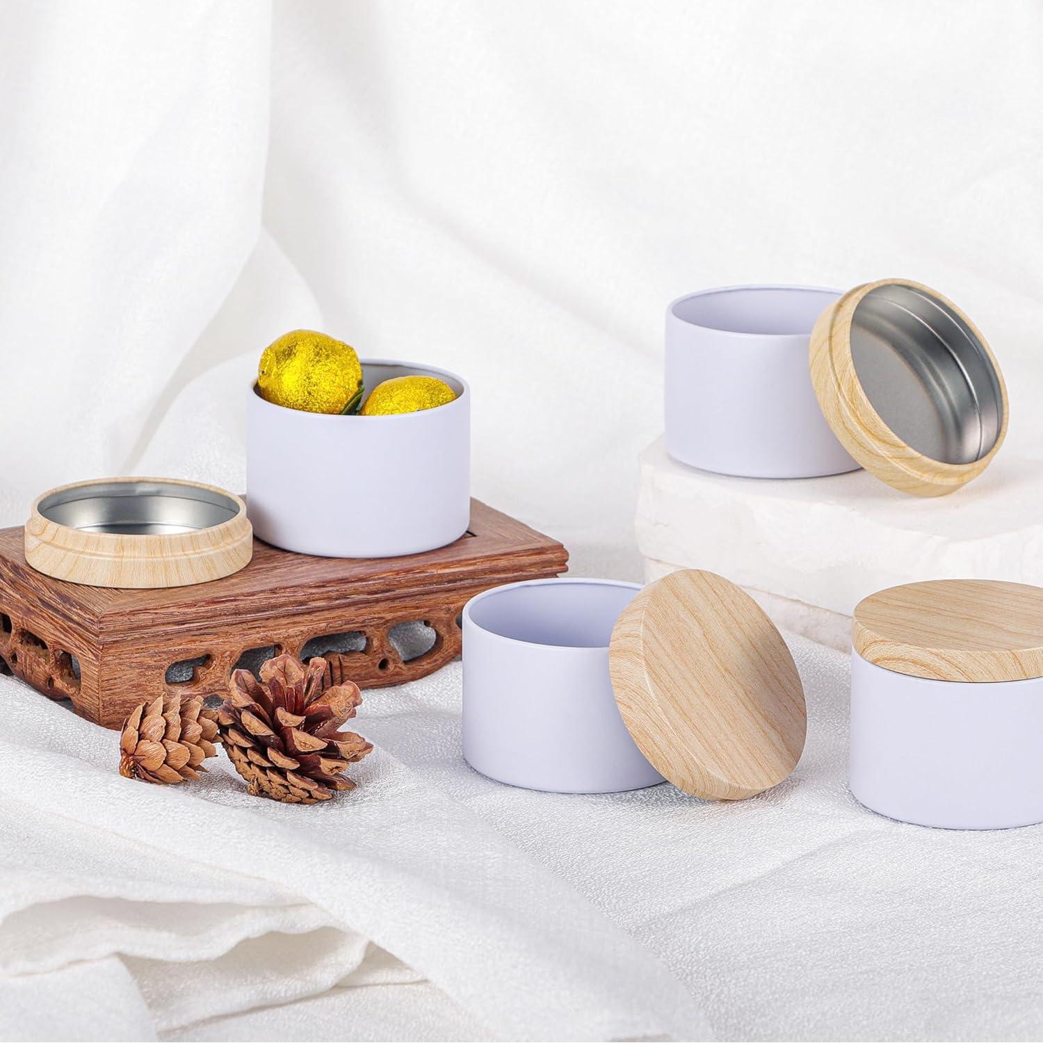 24 Latas de Vela Blancas Mate BOTINXIS 4oz con Tapas de Madera