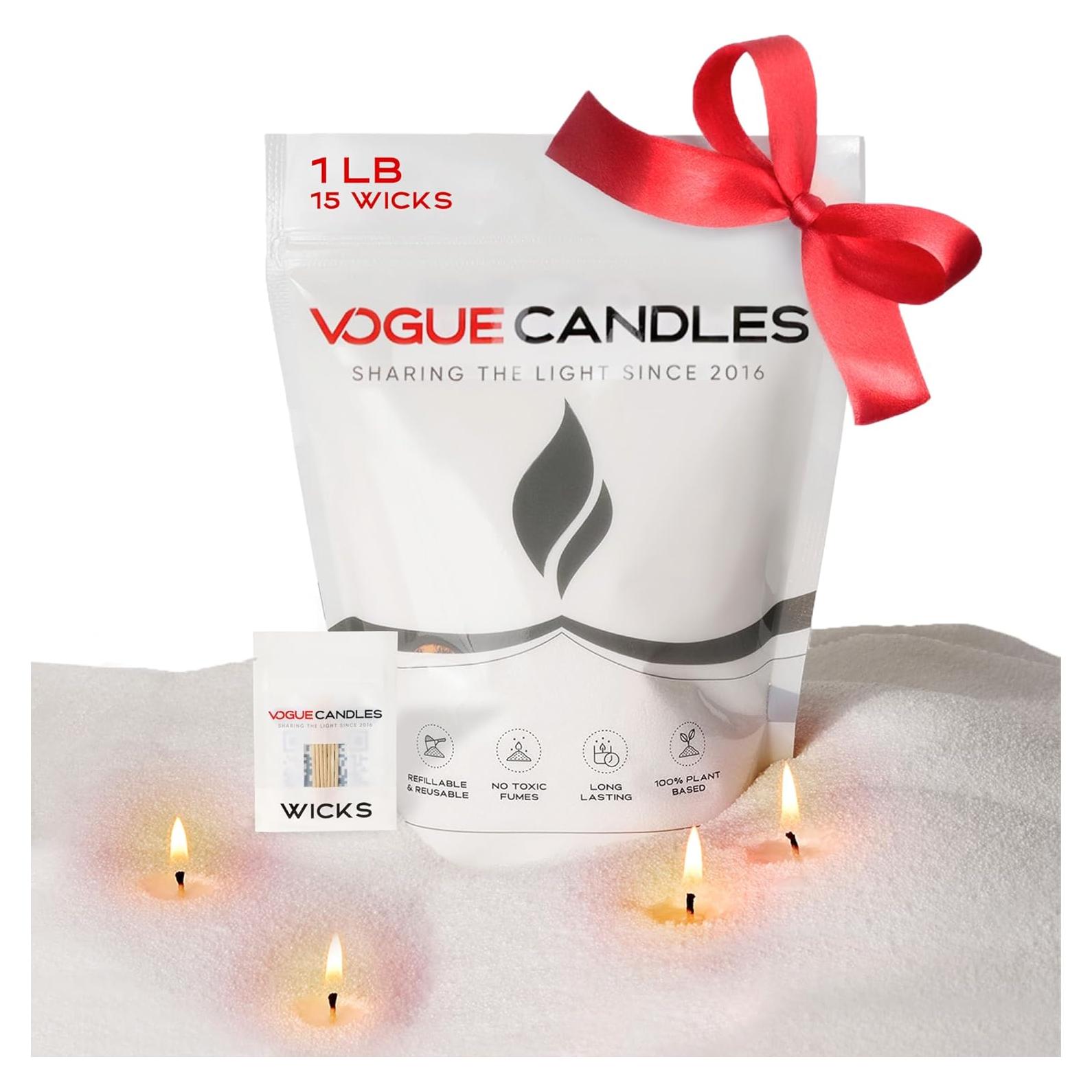 Vela Vogue 1LB Blanca con 15 Mechas Recargables Veganas