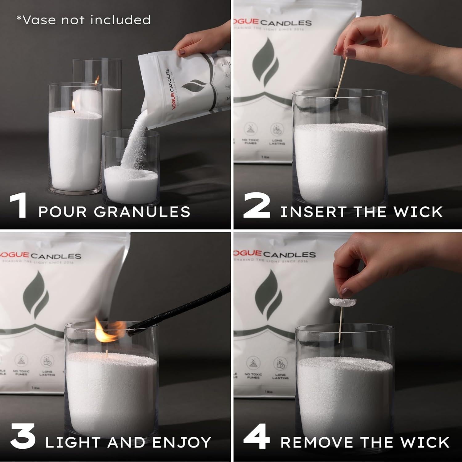 Vela Vogue 1LB Blanca con 15 Mechas Recargables Veganas