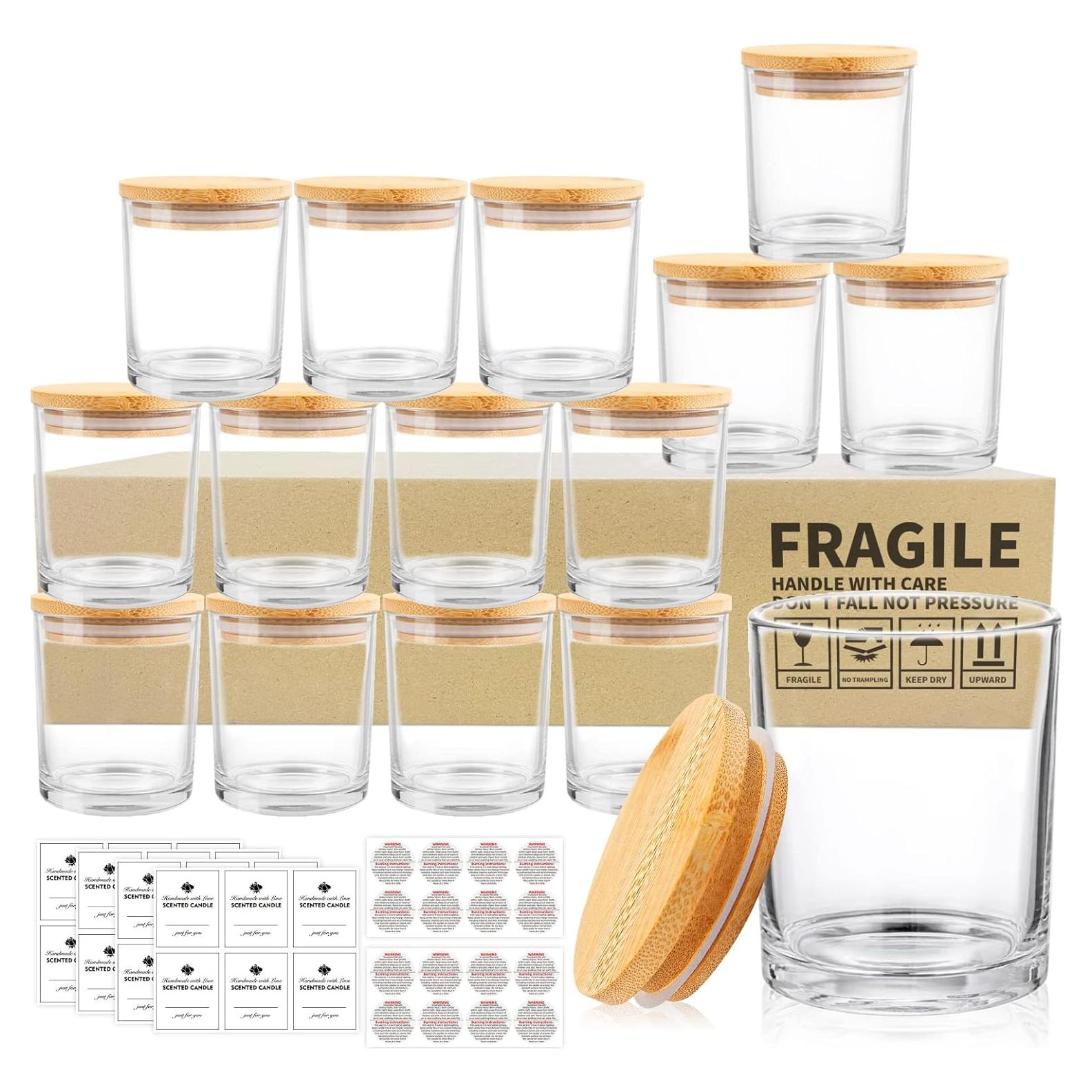 Paquete de 15 tarros de vela de vidrio SUPMIND 198ml con tapa de bambú