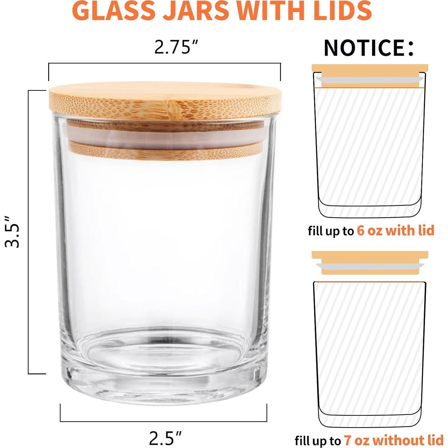 Paquete de 15 tarros de vela de vidrio SUPMIND 198ml con tapa de bambú